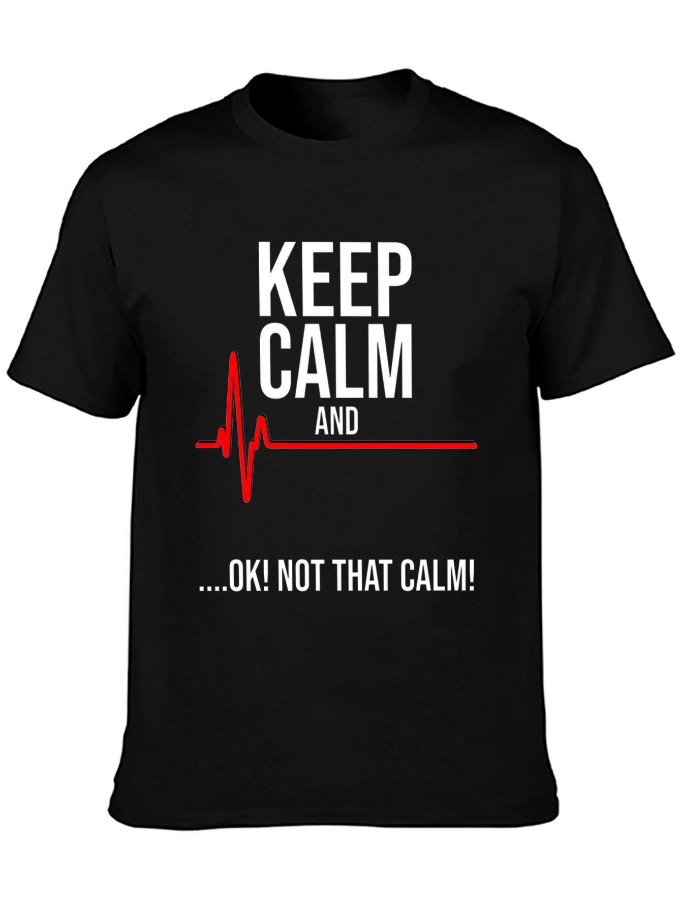 Black Keep Calm Funny ECG T-Shirt view 3