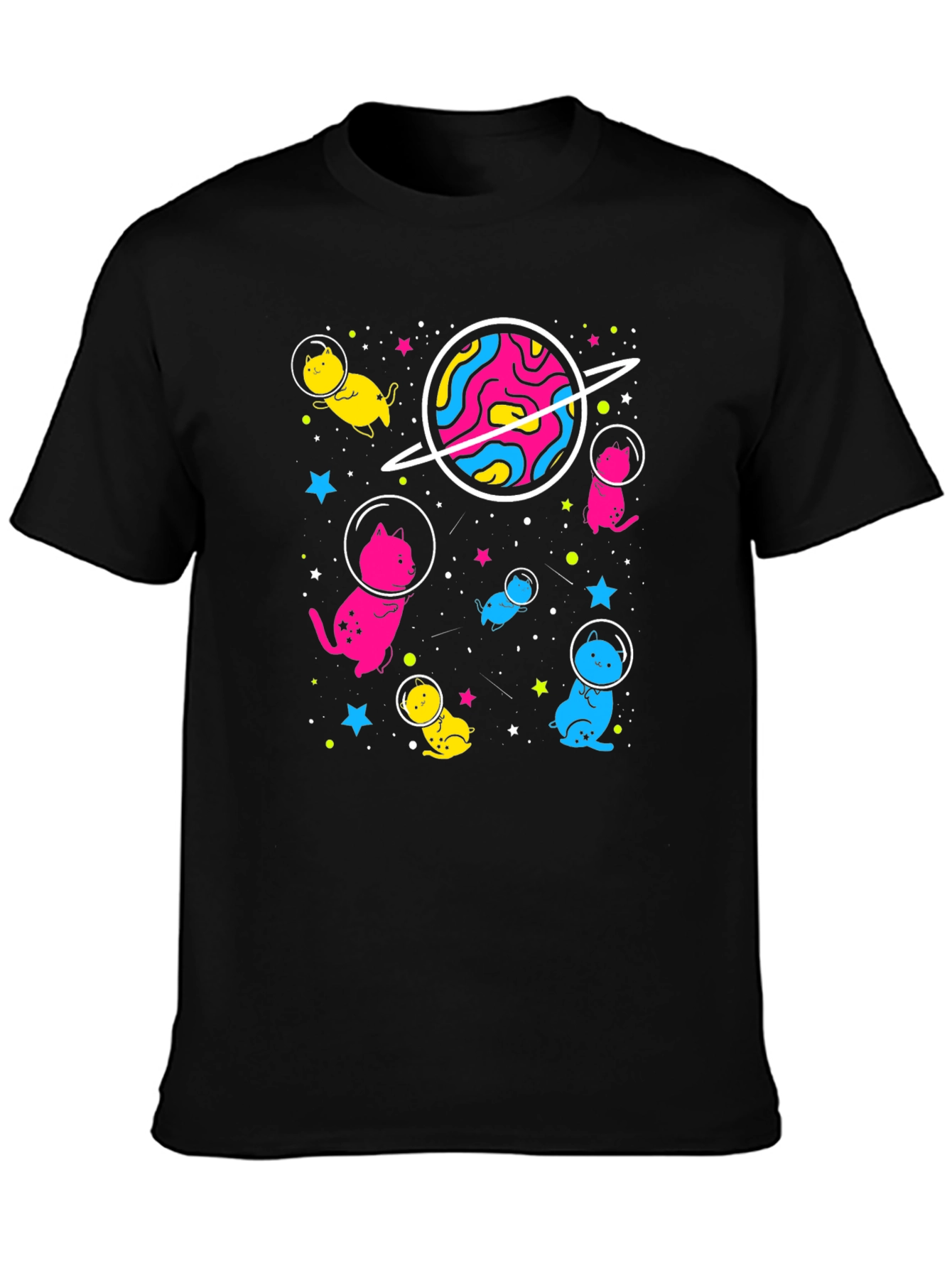 Black Space Cat T-Shirt - Funky Cosmic Design view 3