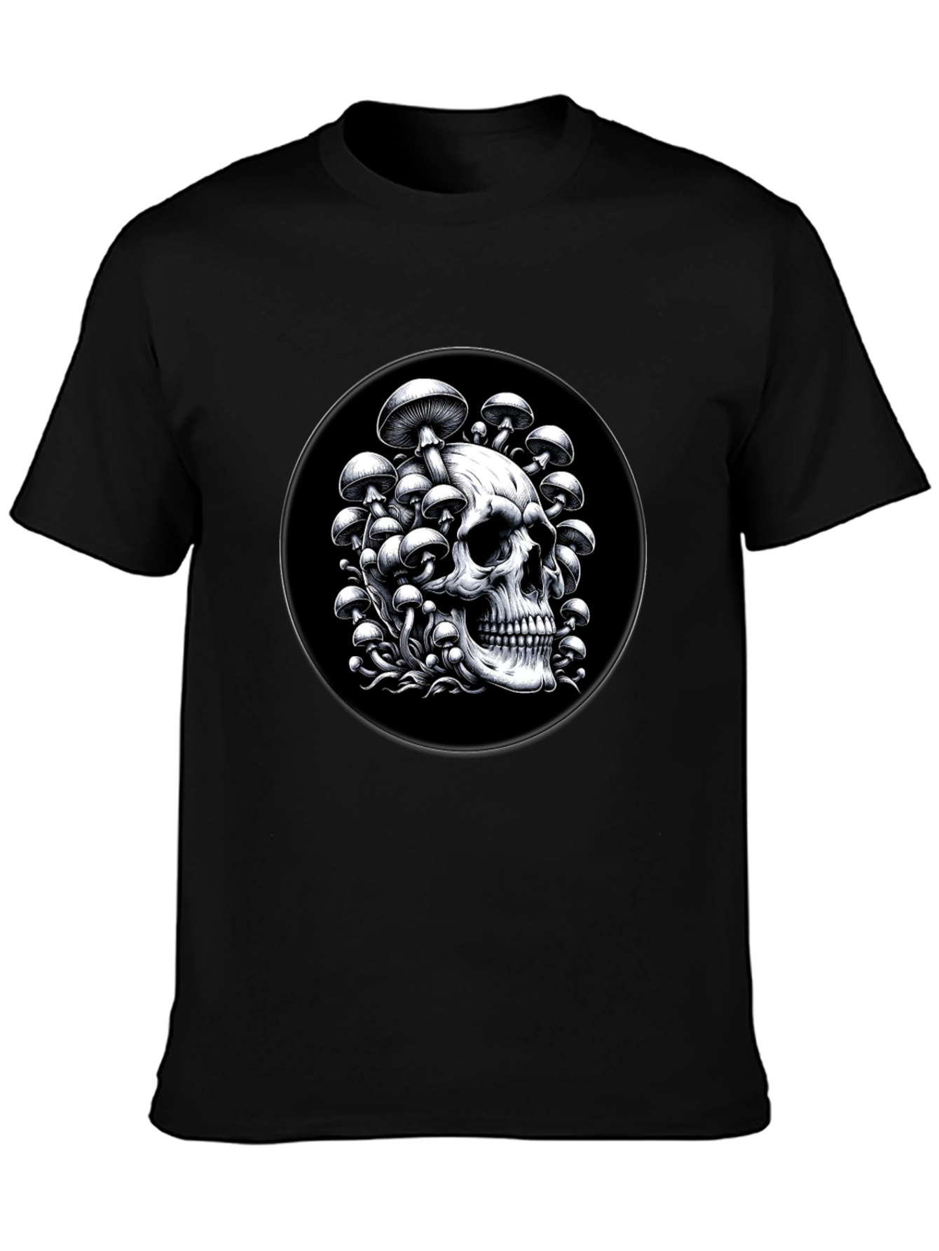 Black Skull & Mushroom Graphic Tee - Black view 3