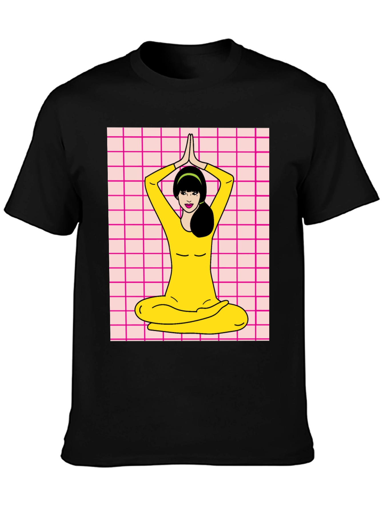 Black Yoga Girl Graphic Tee - Retro Style view 3