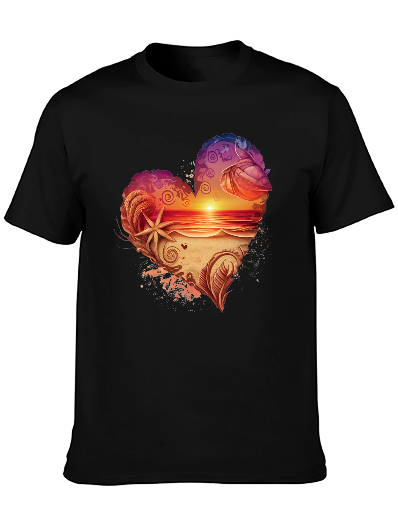 Black Heart Sunset Beach Graphic Tee - Black view 3