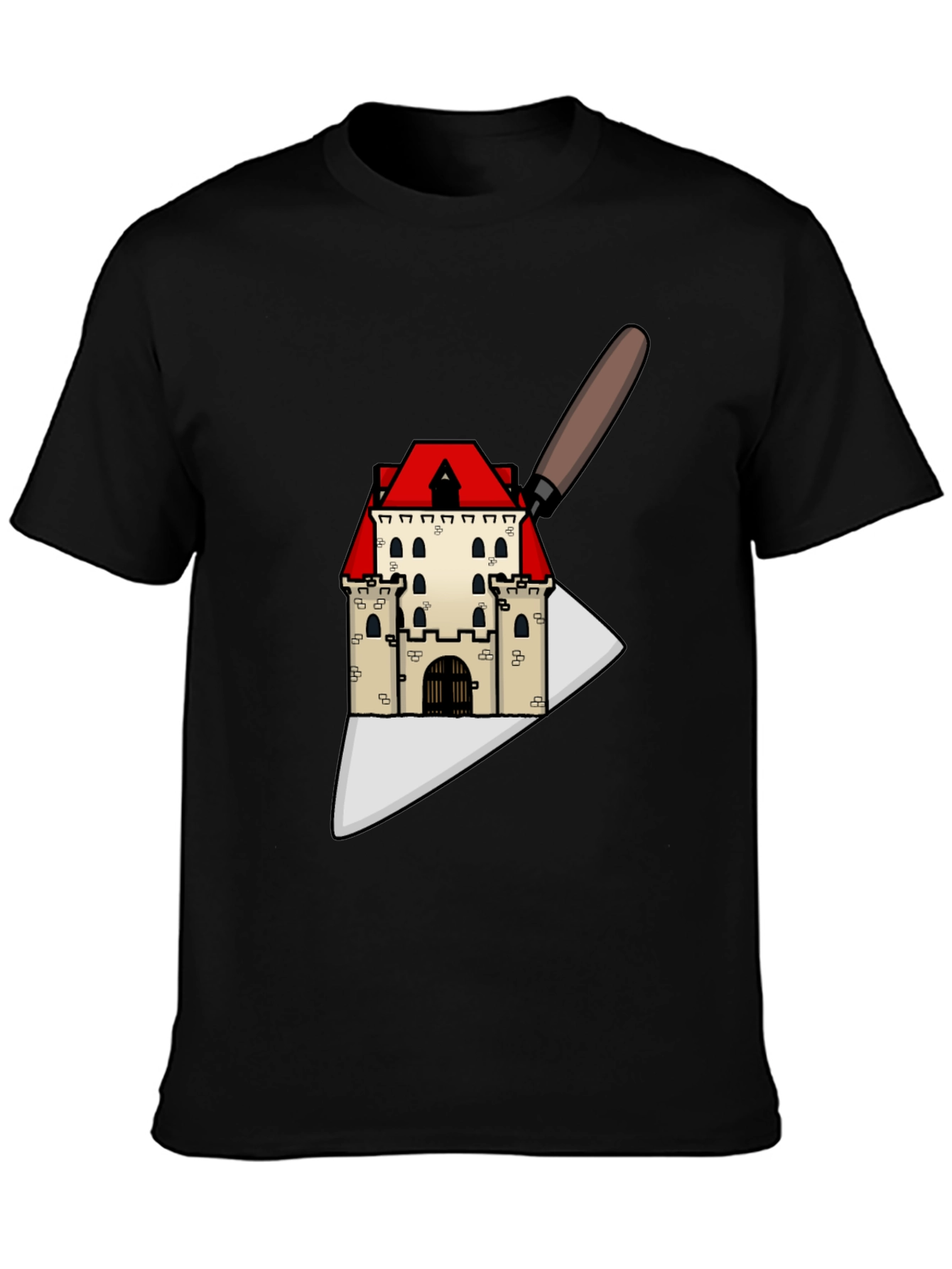 Black Architect T-Shirt: Castle on Trowel Design view 3