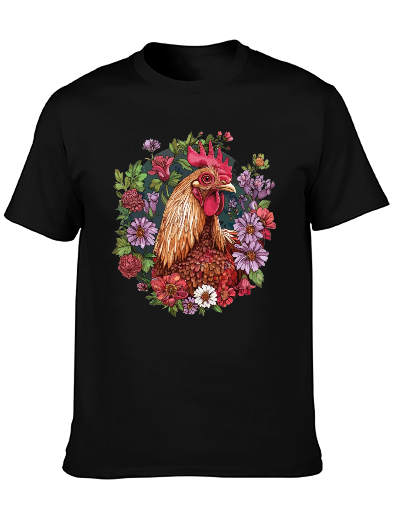 Black Rooster Floral T-Shirt - Unique Graphic Tee view 3