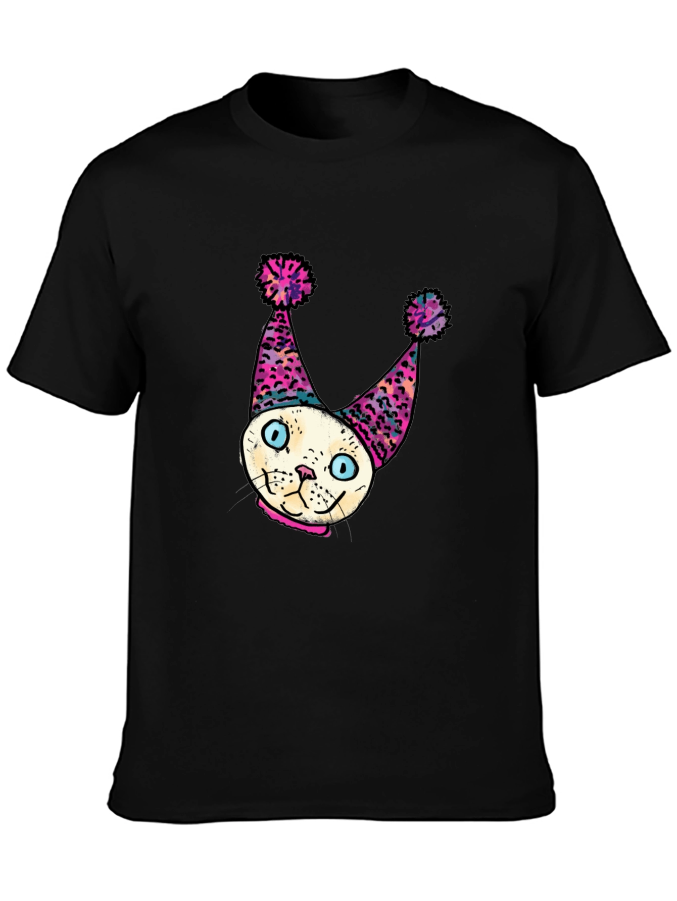 Black Whimsical Cat Clown T-Shirt - Unique Graphic Tee view 3