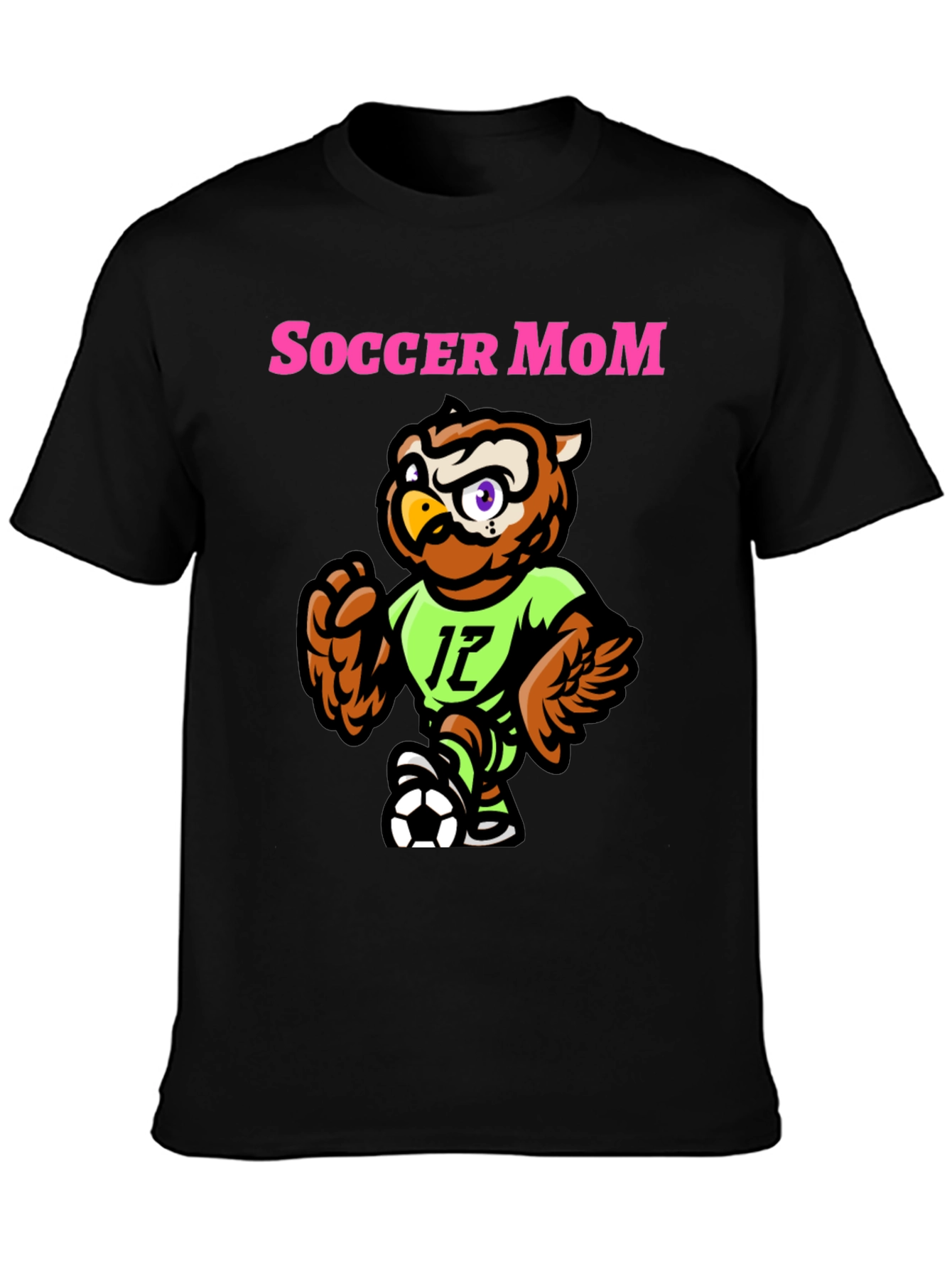 Black Soccer Mom Owl T-Shirt - Sporty Graphic Tee view 3