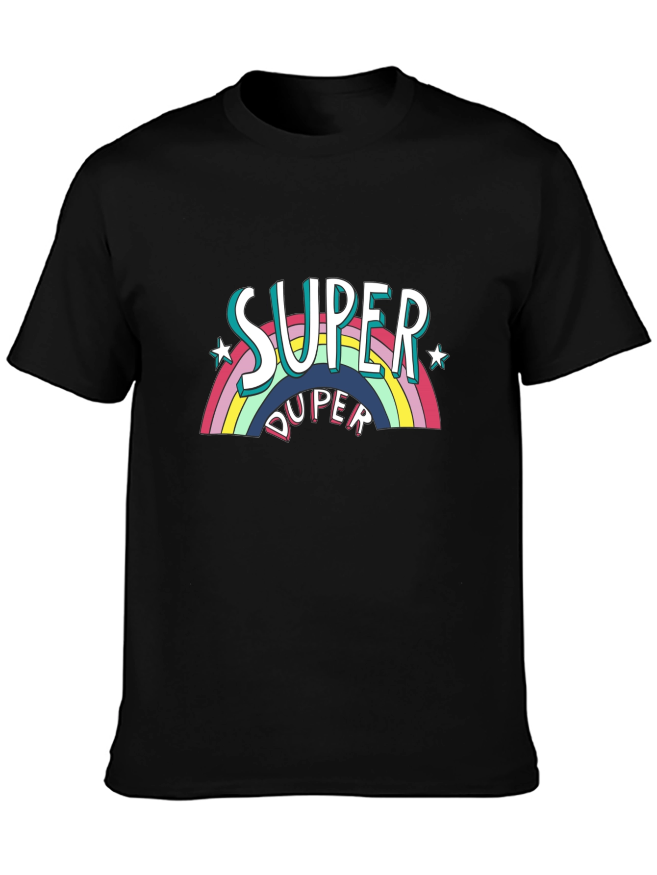 Black Super Duper Rainbow Graphic Tee - Black Cotton Casual T-Shirt view 3