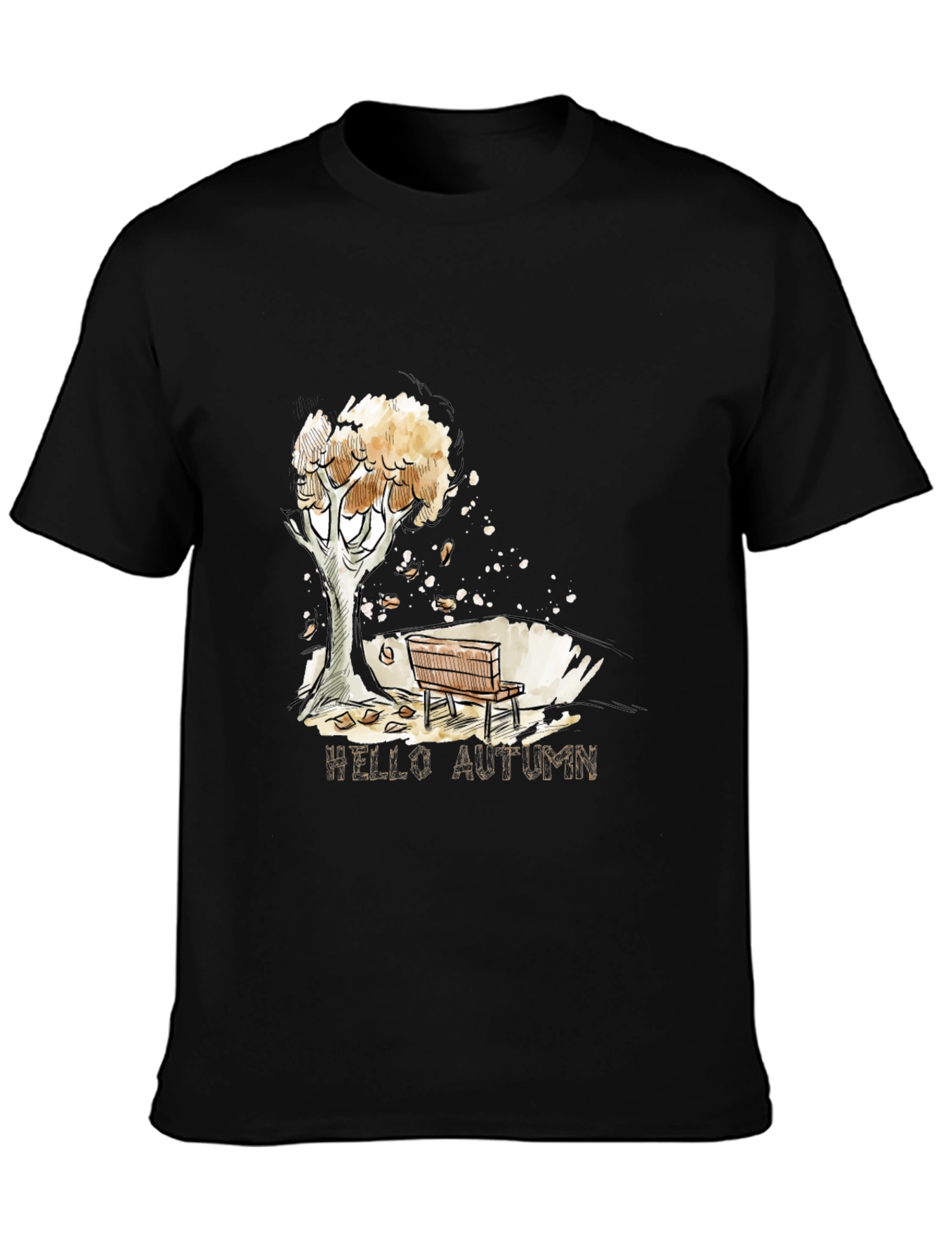 Black Autumn Scene Black Graphic T-Shirt view 3