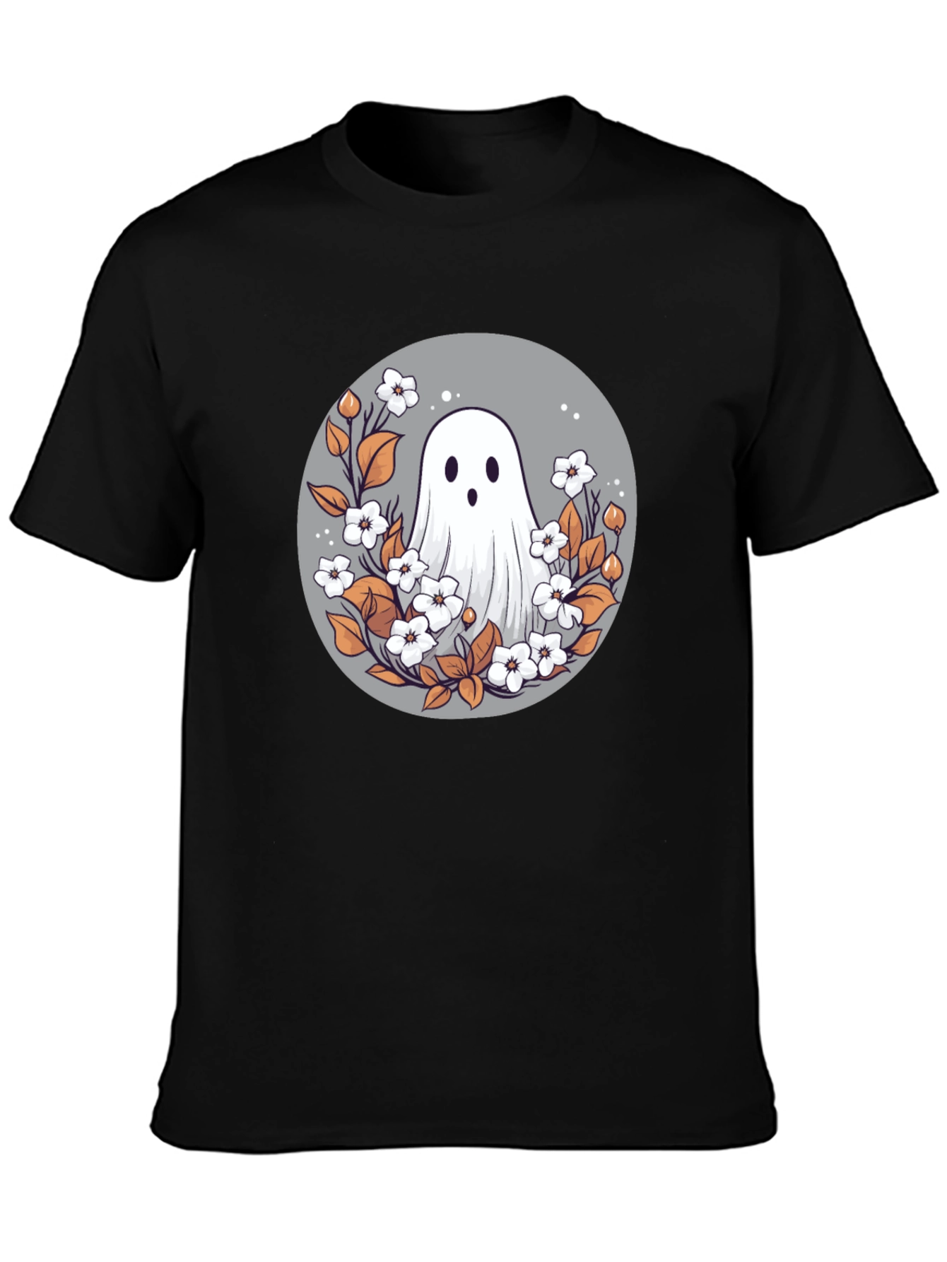 Black Ghostly Floral T-Shirt - Spooky Cute Design view 3
