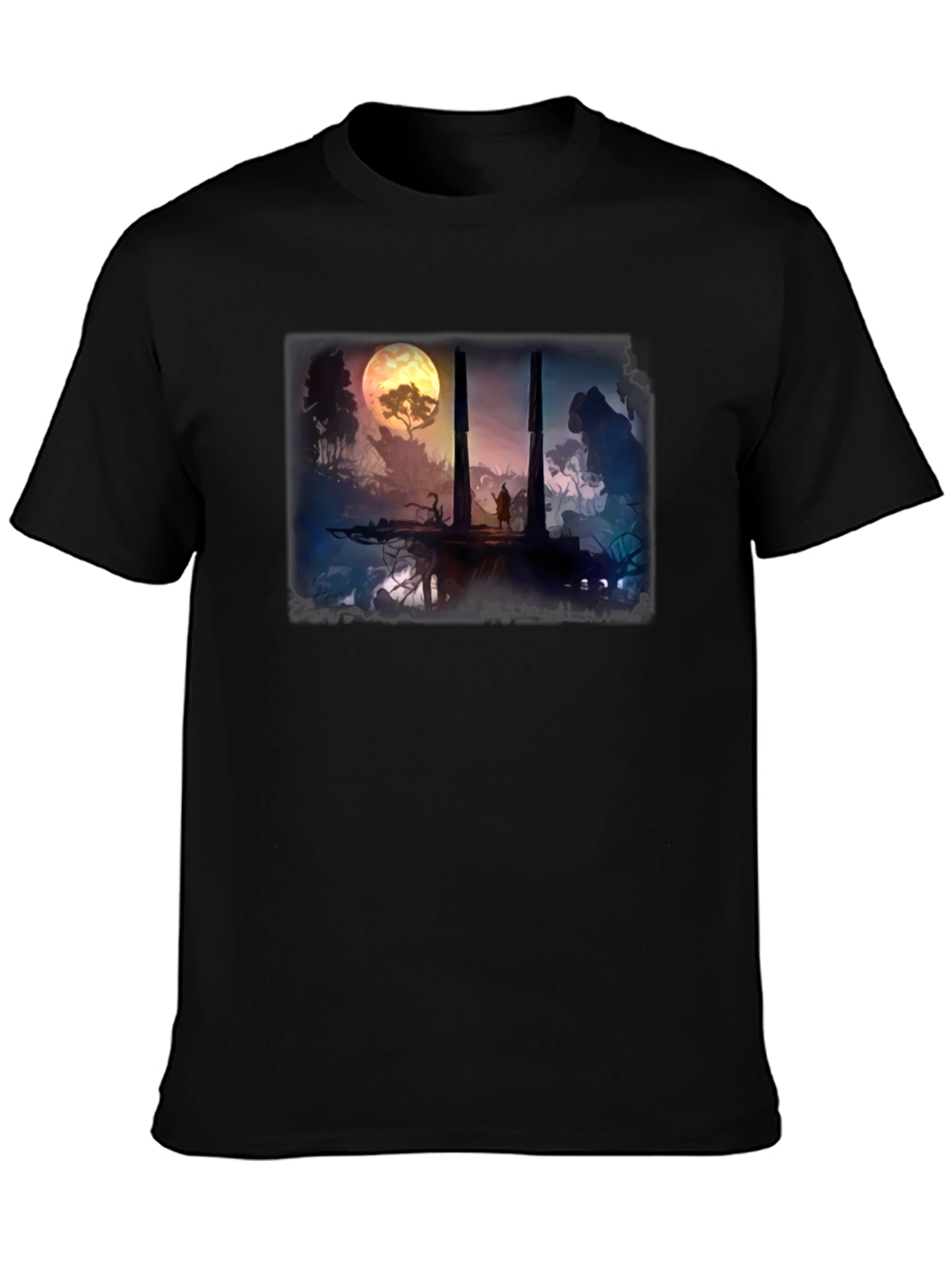 Black Fantasy Landscape Black T-Shirt view 3