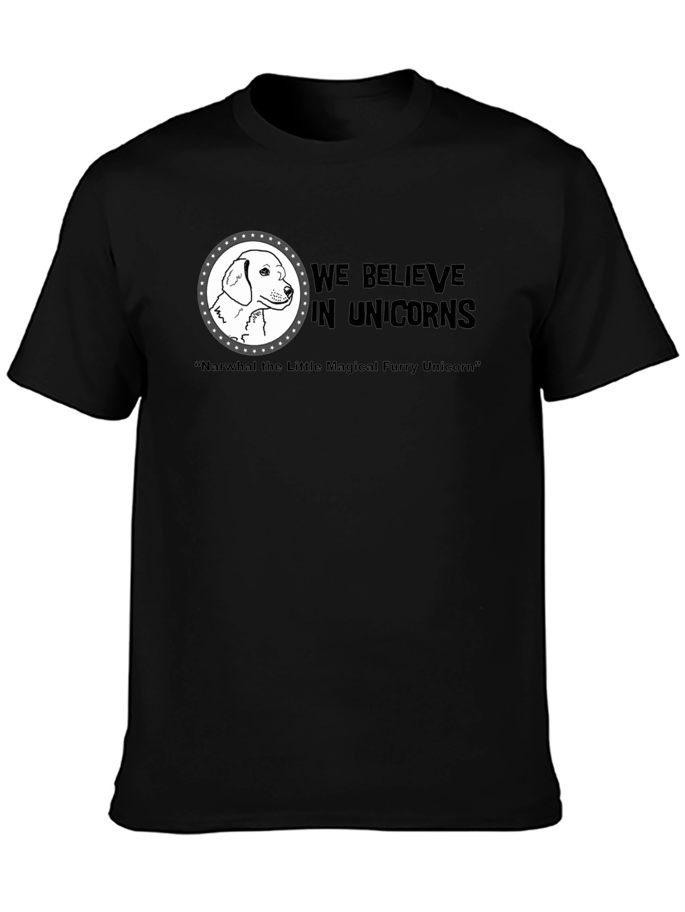 Black We Believe In Unicorns Dog T-Shirt view 3