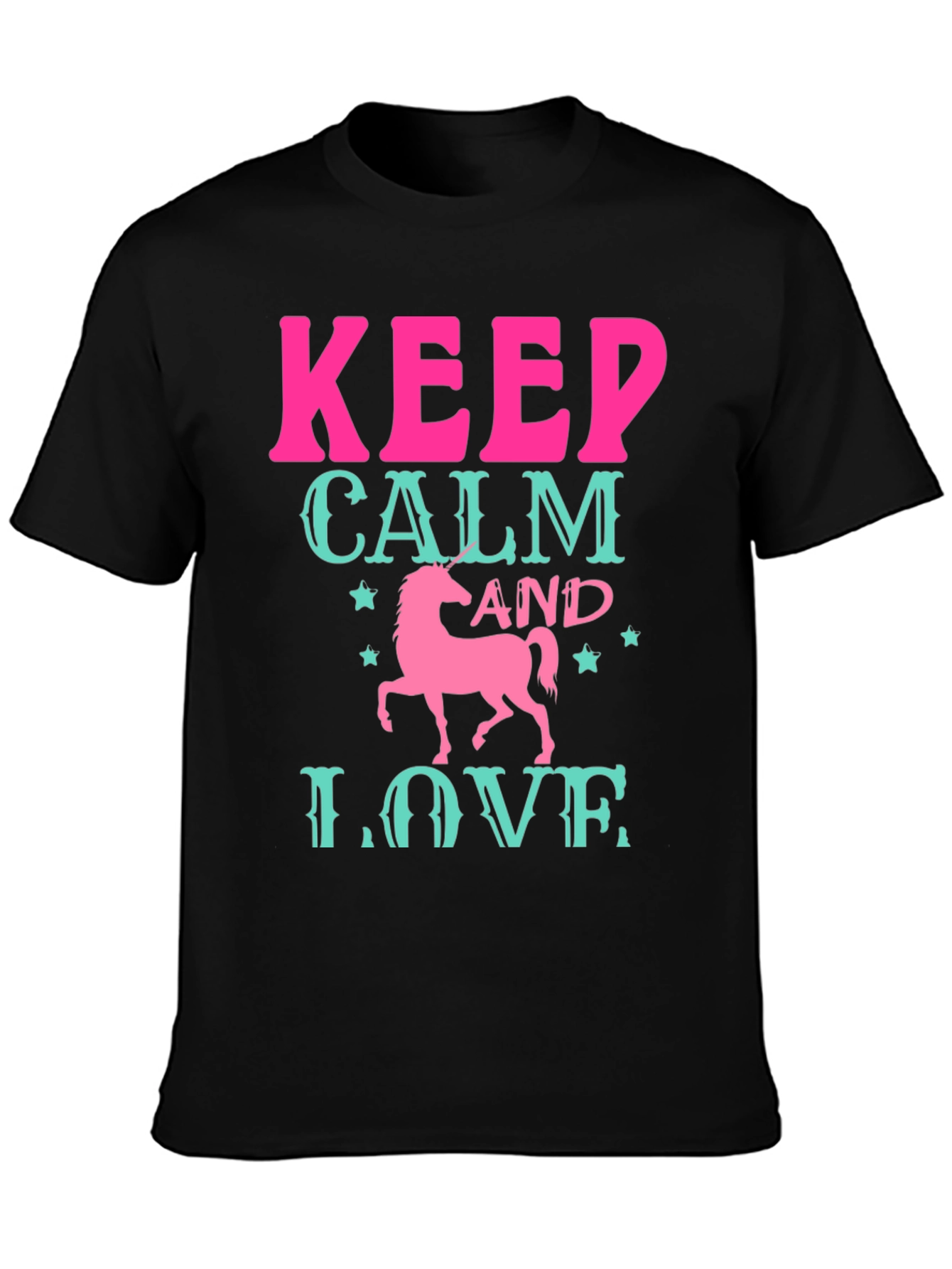 Black Keep Calm and Love Unicorn Black T-Shirt view 3