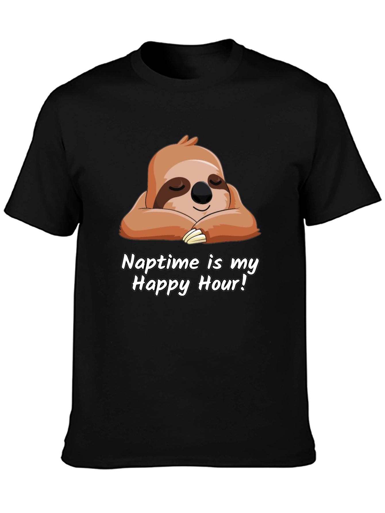Black Naptime is My Happy Hour Sloth T-Shirt view 3