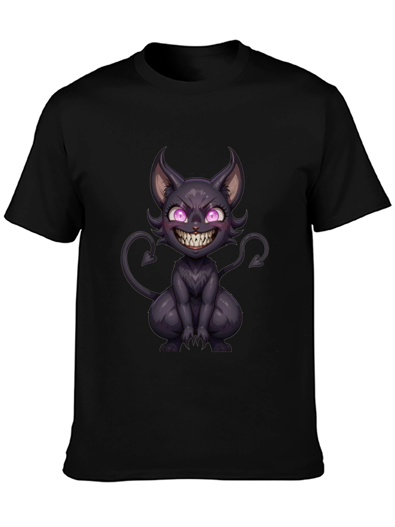 Black Men's Black T-Shirt with Devil Cat Graphic view 3