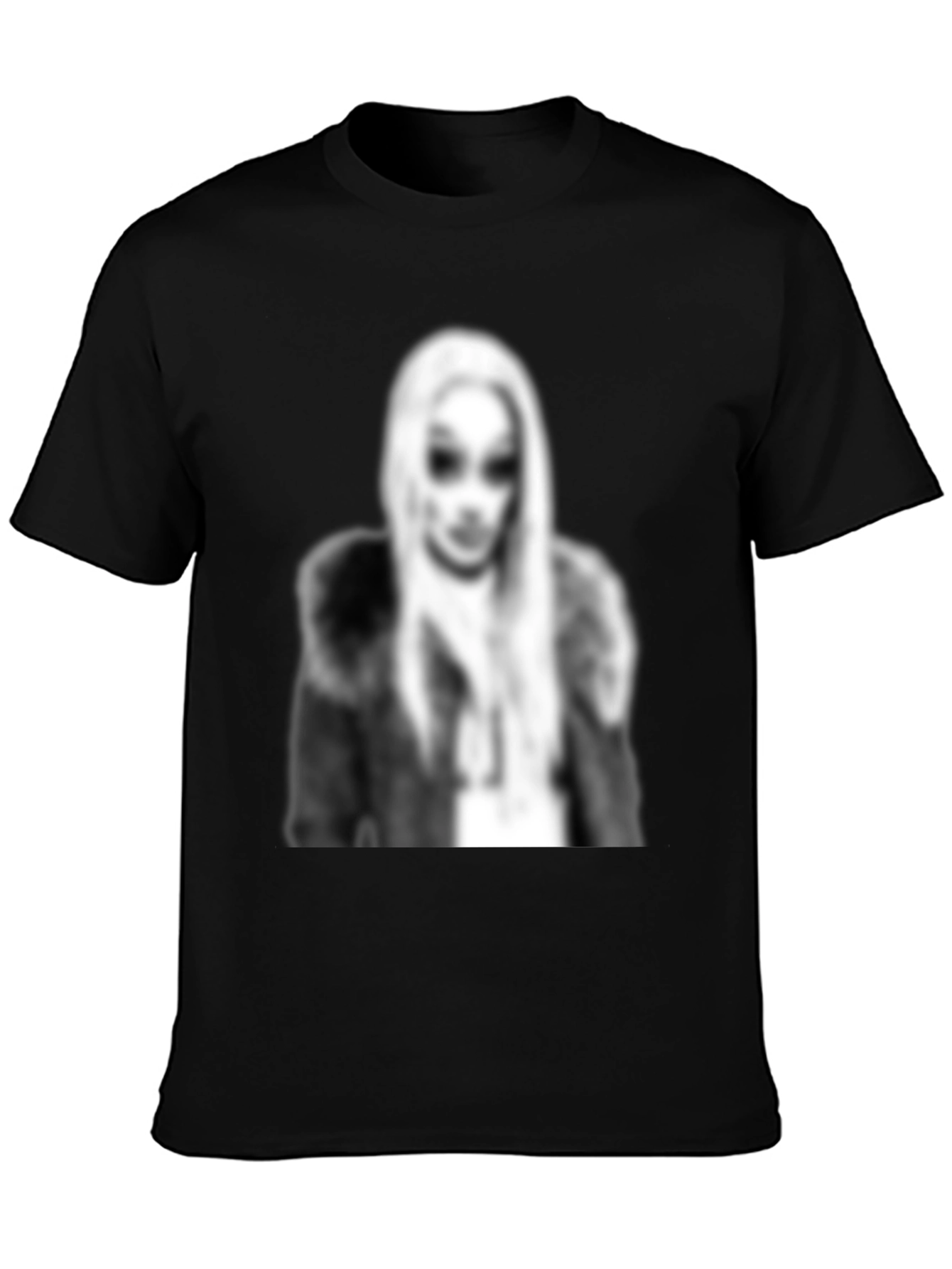 Black Black Graphic Tee - Woman with Fur Coat Print view 3