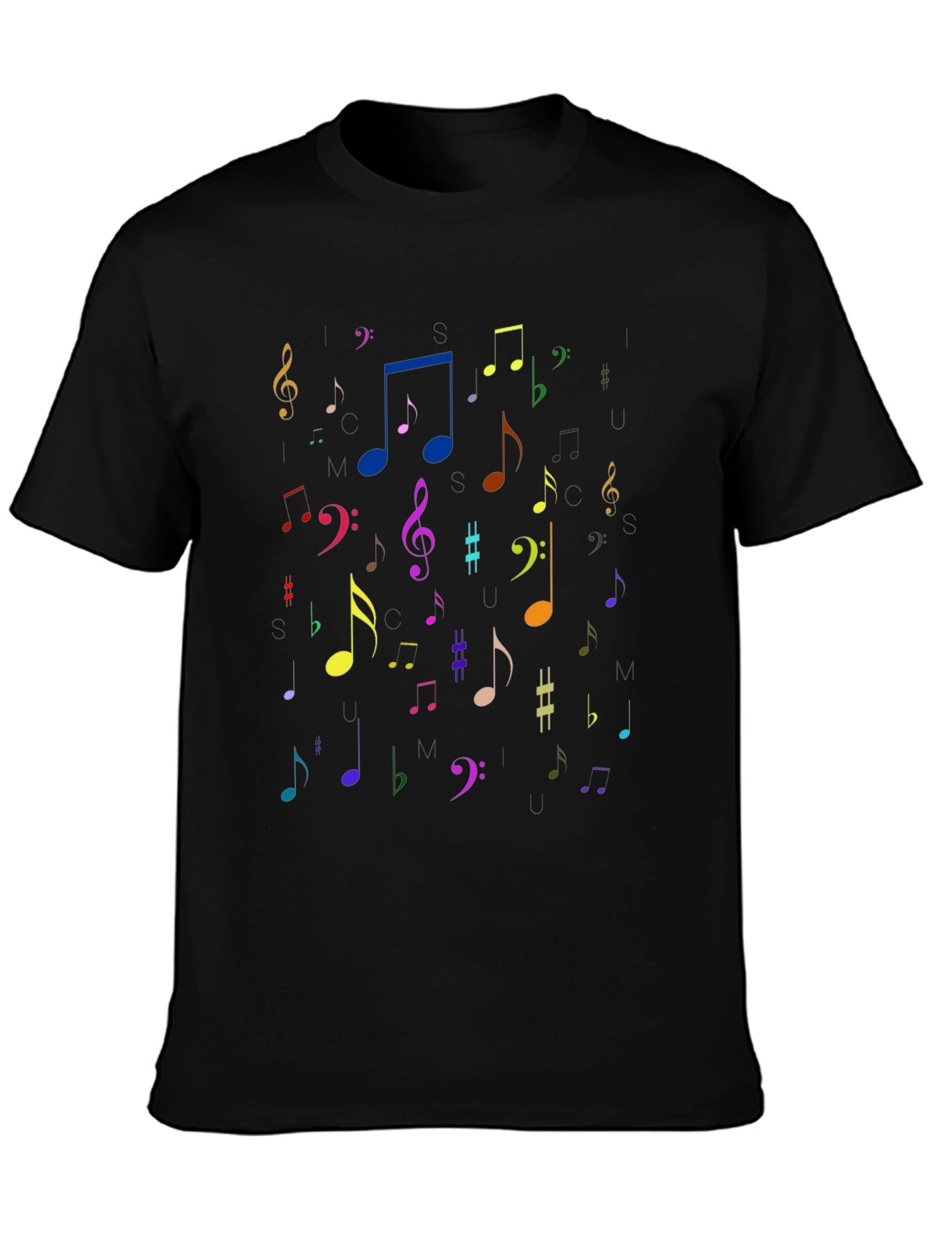 Black Musical Notes Black T-Shirt view 3