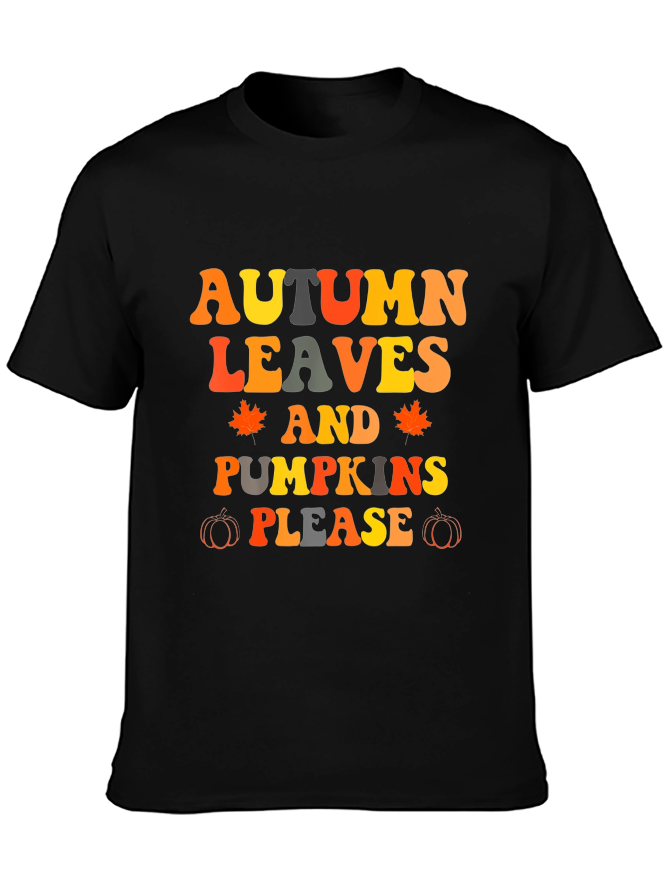 Black Autumn Leaves & Pumpkins Please T-Shirt view 3