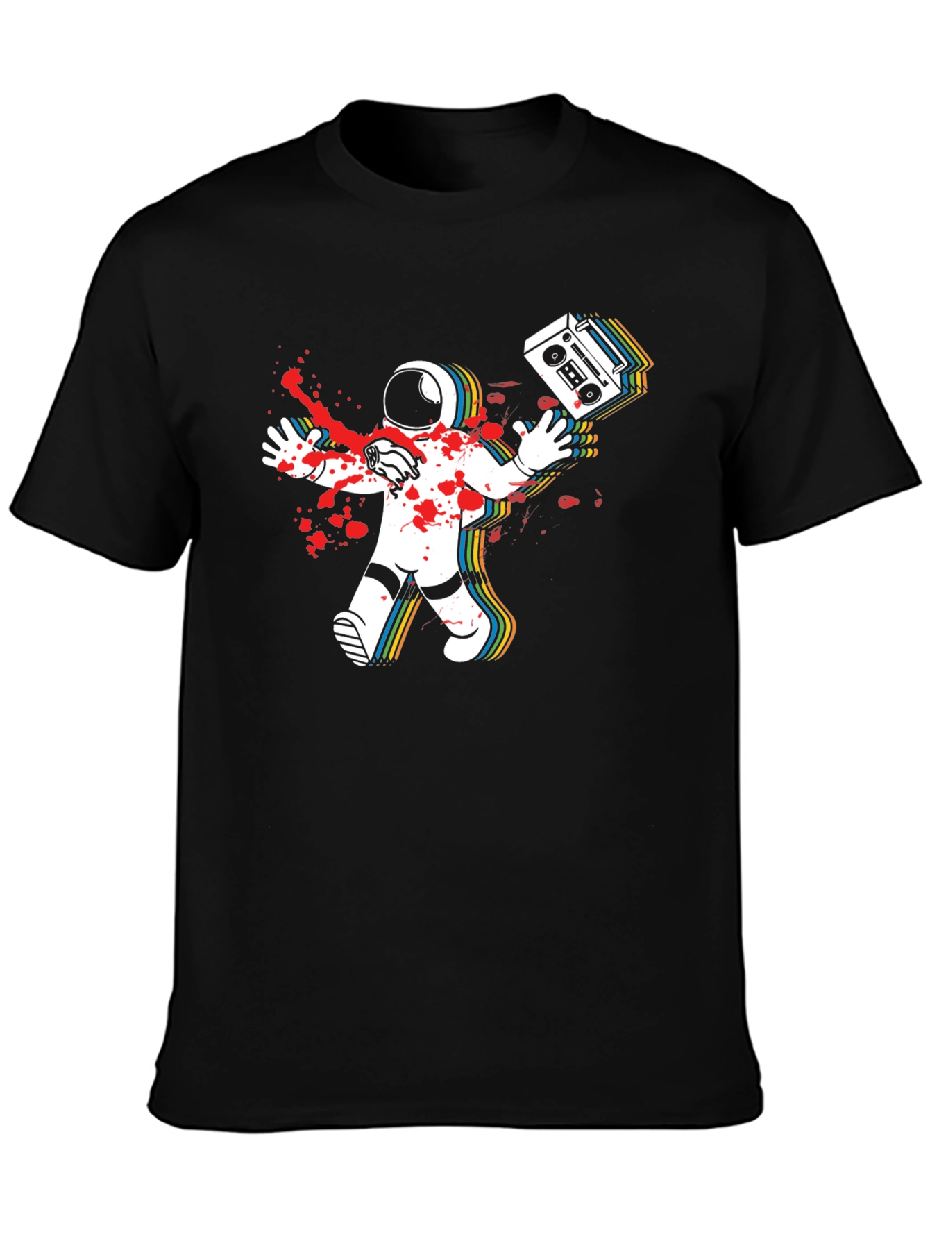 Black Astronaut Boombox Men's Black T-Shirt view 3