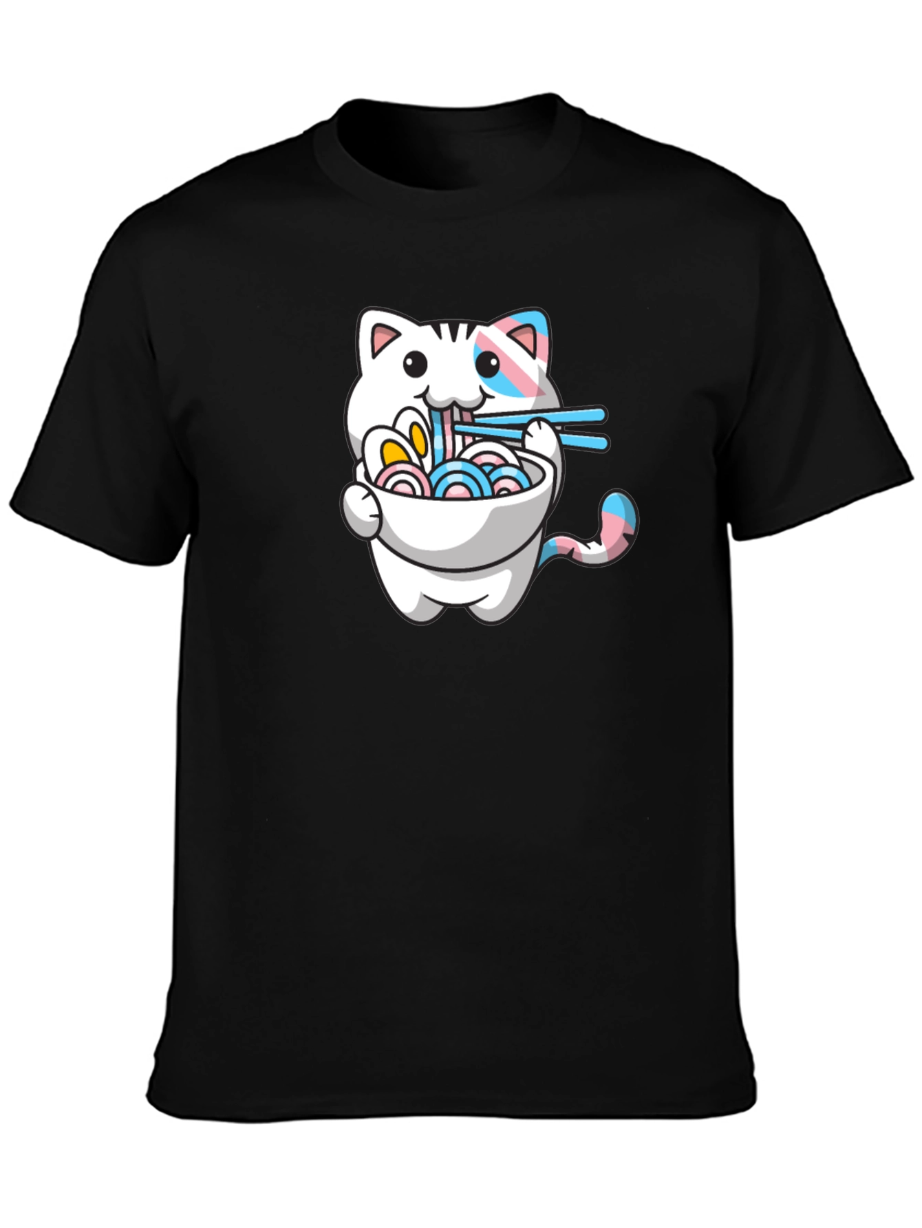 Black Cute Cat Ramen T-Shirt - Trans Pride view 3