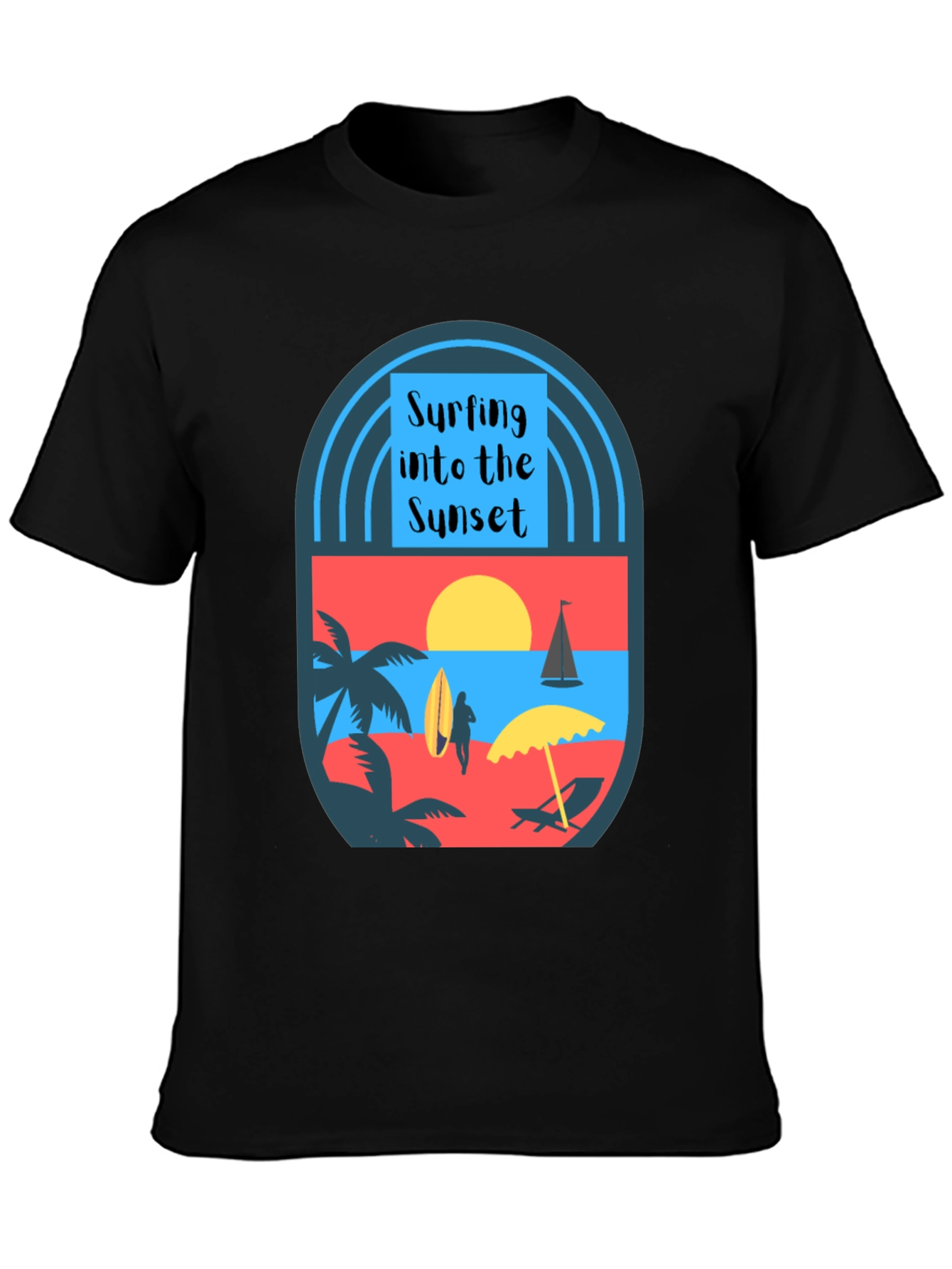 Black Surfing Into the Sunset Graphic Tee view 3