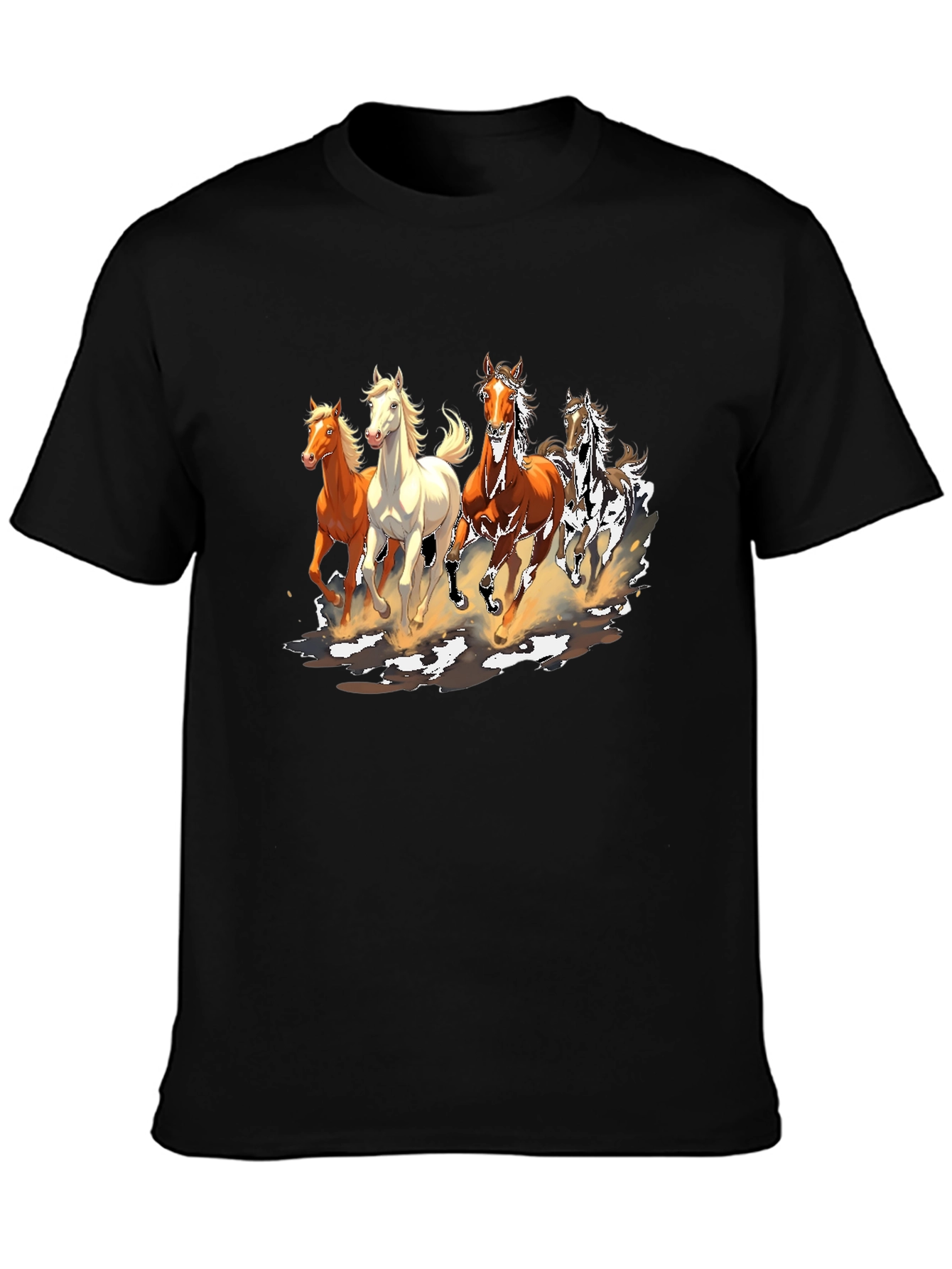 Black Horse Print Crew Neck T-Shirt view 3