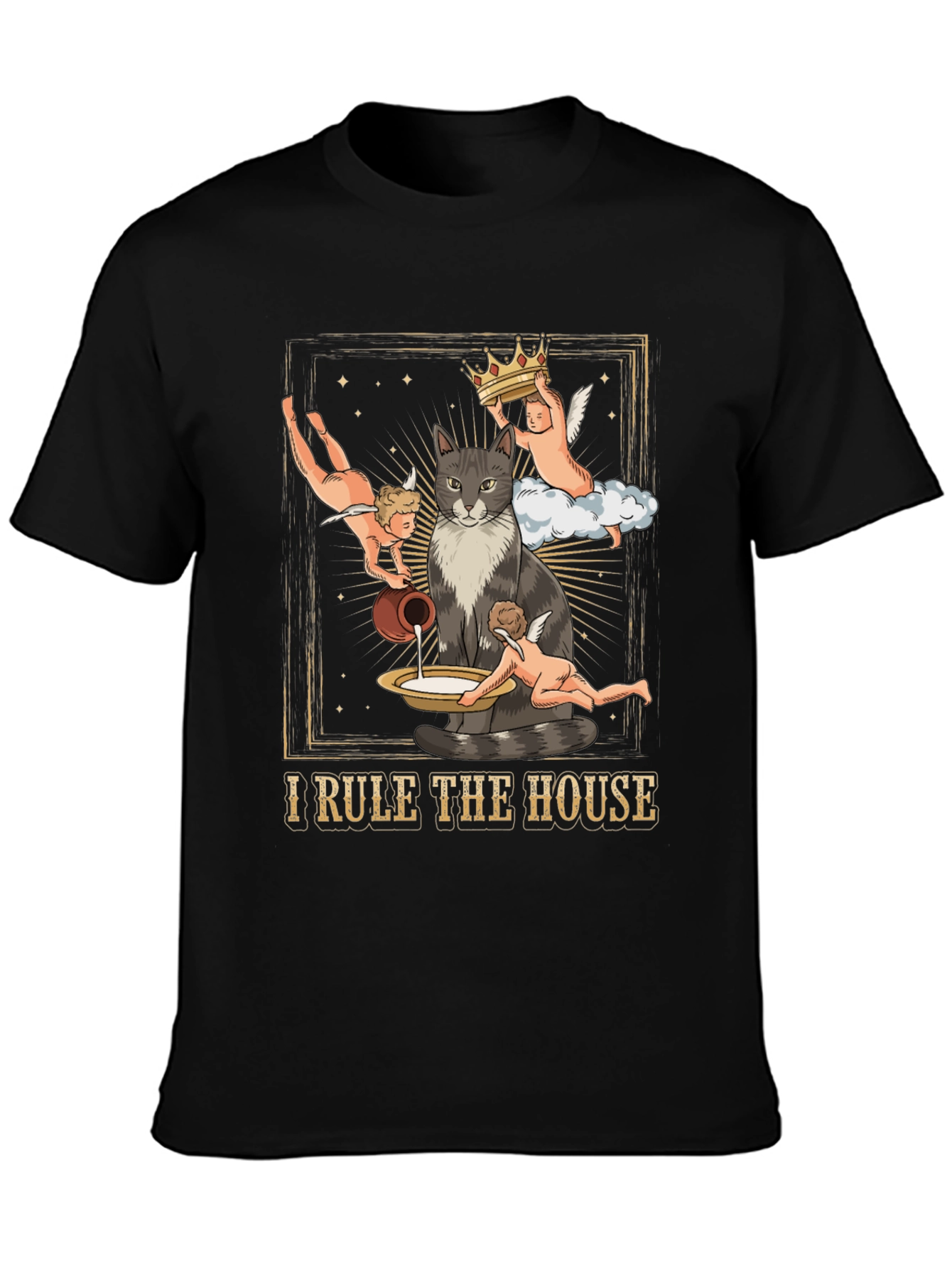 Black Cat King T-Shirt - "I Rule the House" Funny Tee view 3