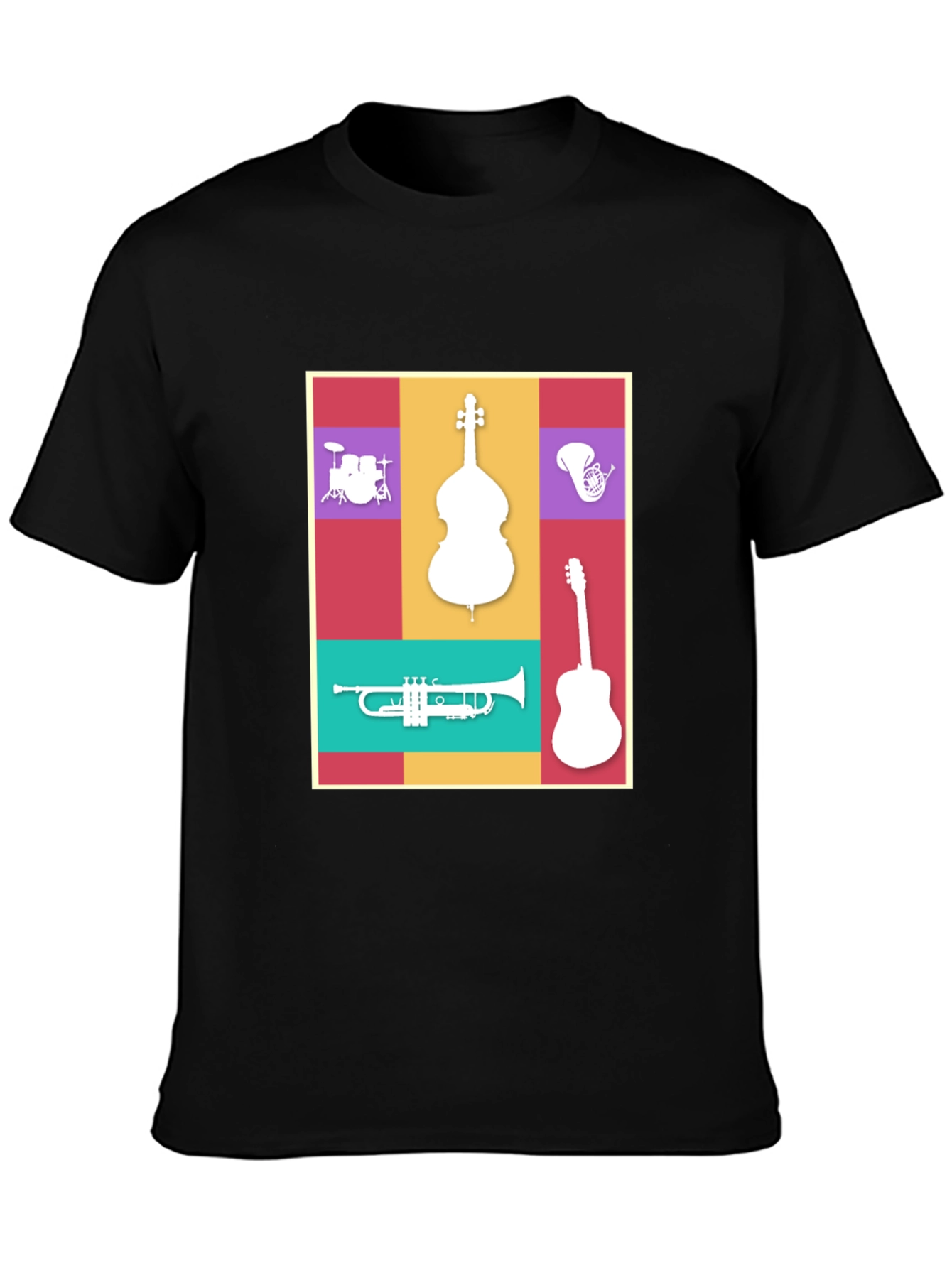 Black Musical Instrument Collage T-Shirt view 3
