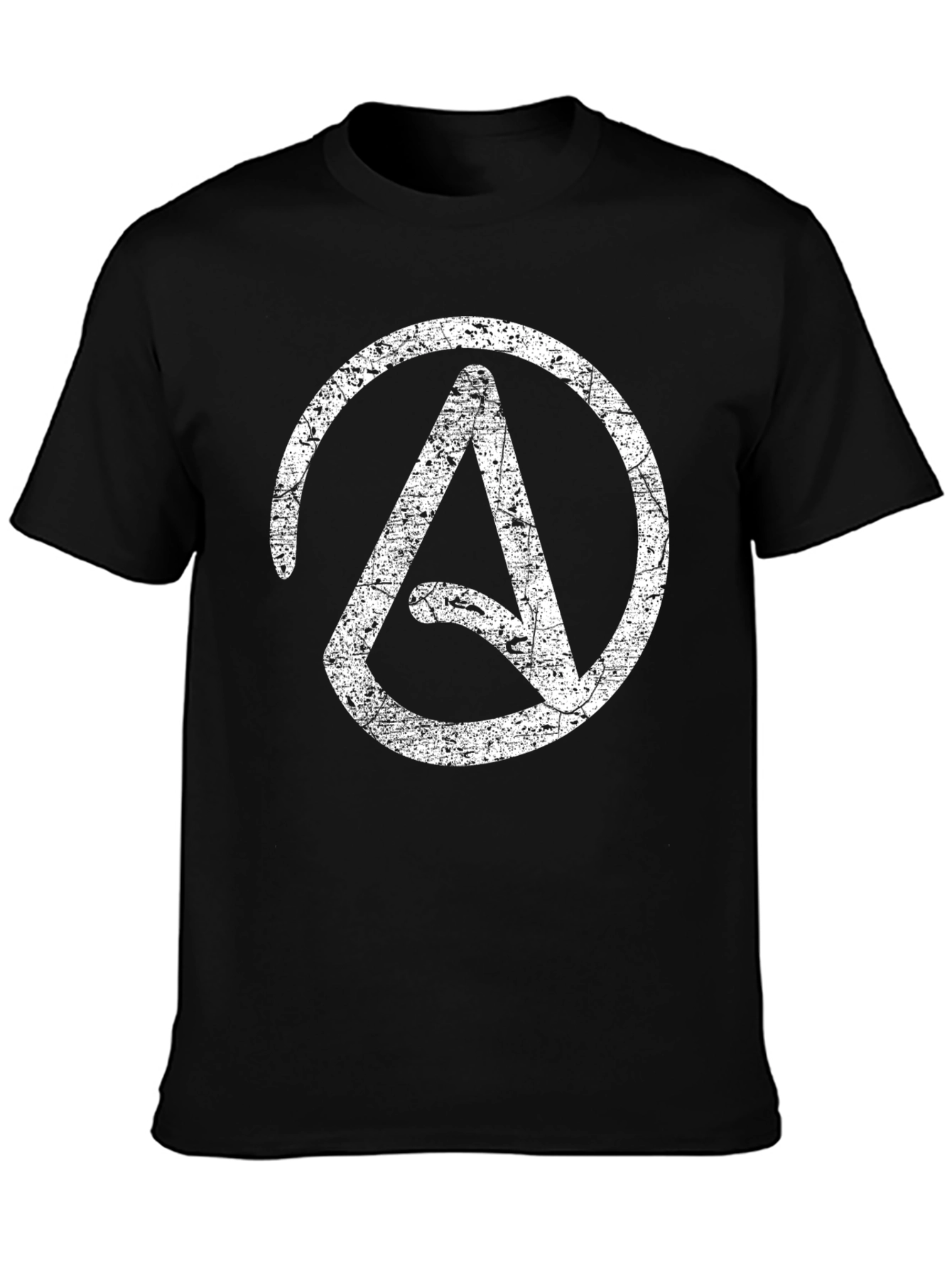 Black Distressed Atheist Symbol T-Shirt - Black view 3