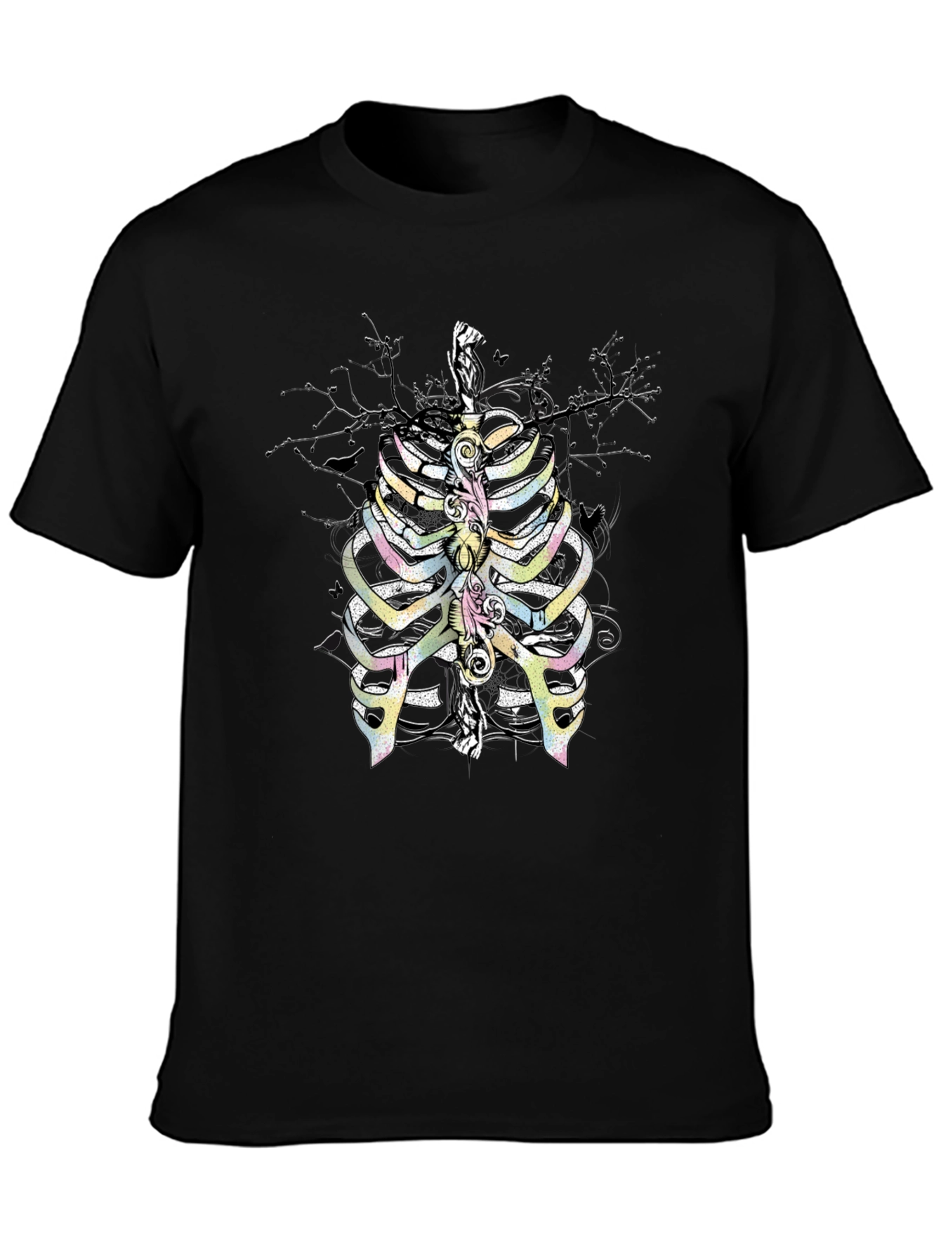 Black Rib Cage Graphic T-Shirt - Quirky Skeleton Design view 3