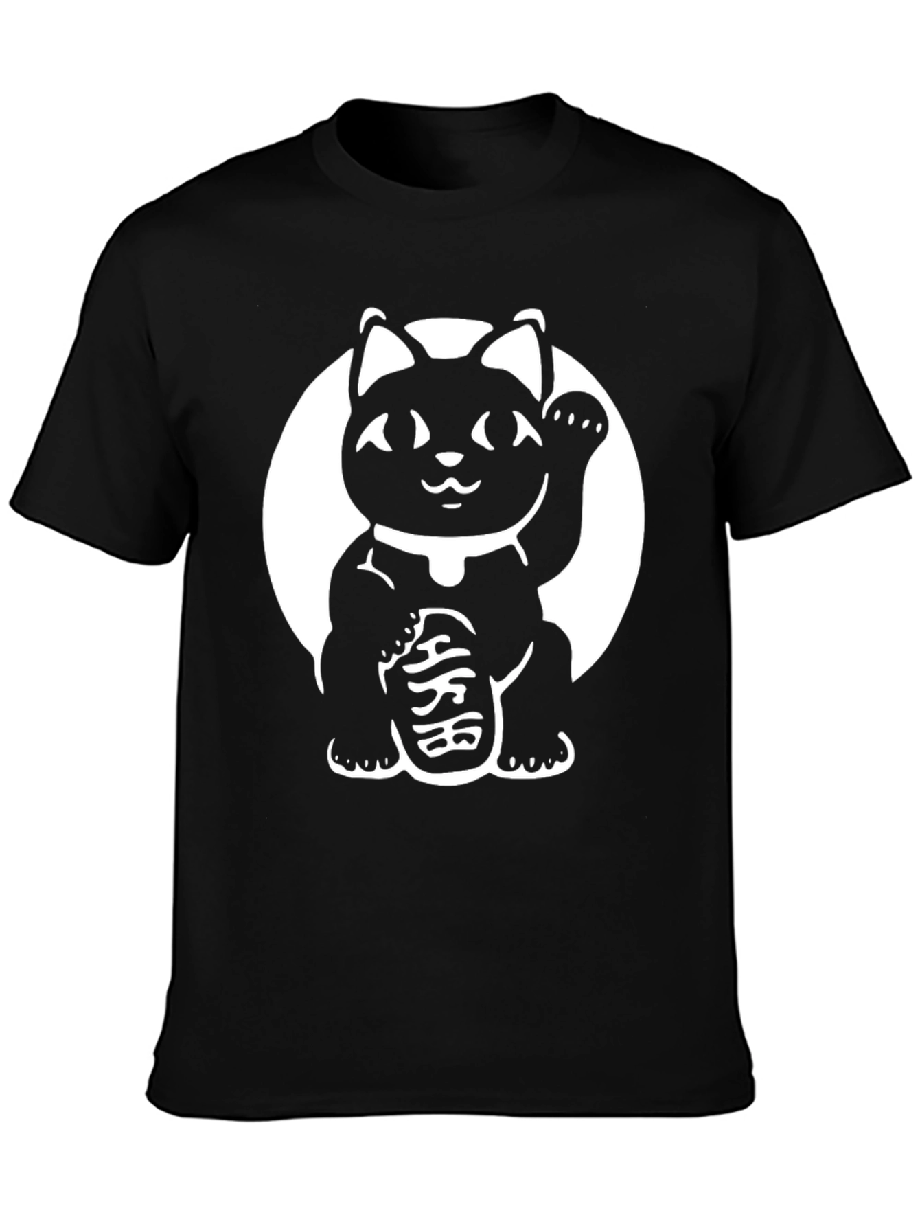 Black Lucky Cat Graphic Tee - Black Cotton Blend view 3