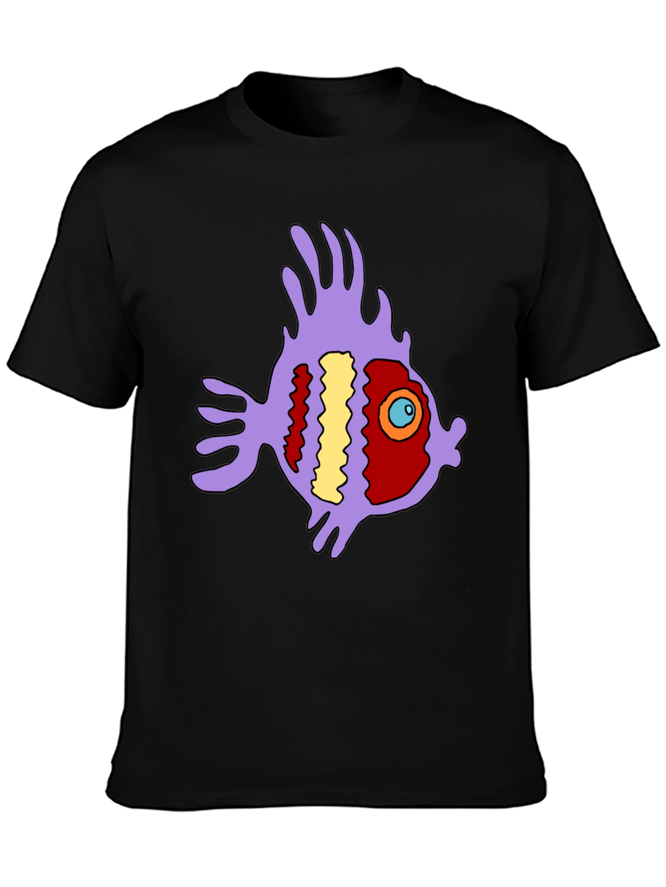 Black Funky Fish Graphic Tee - Black Cotton T-Shirt view 3