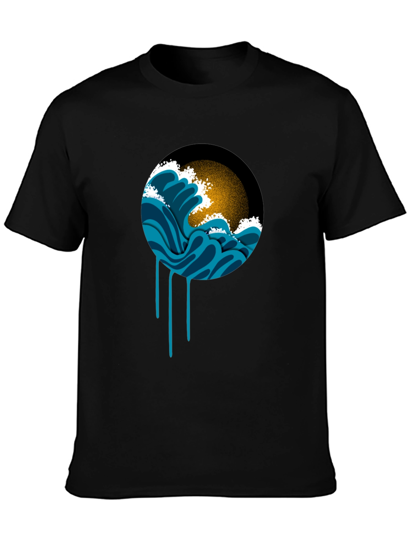 Black Ocean Wave Graphic Black T-Shirt view 3