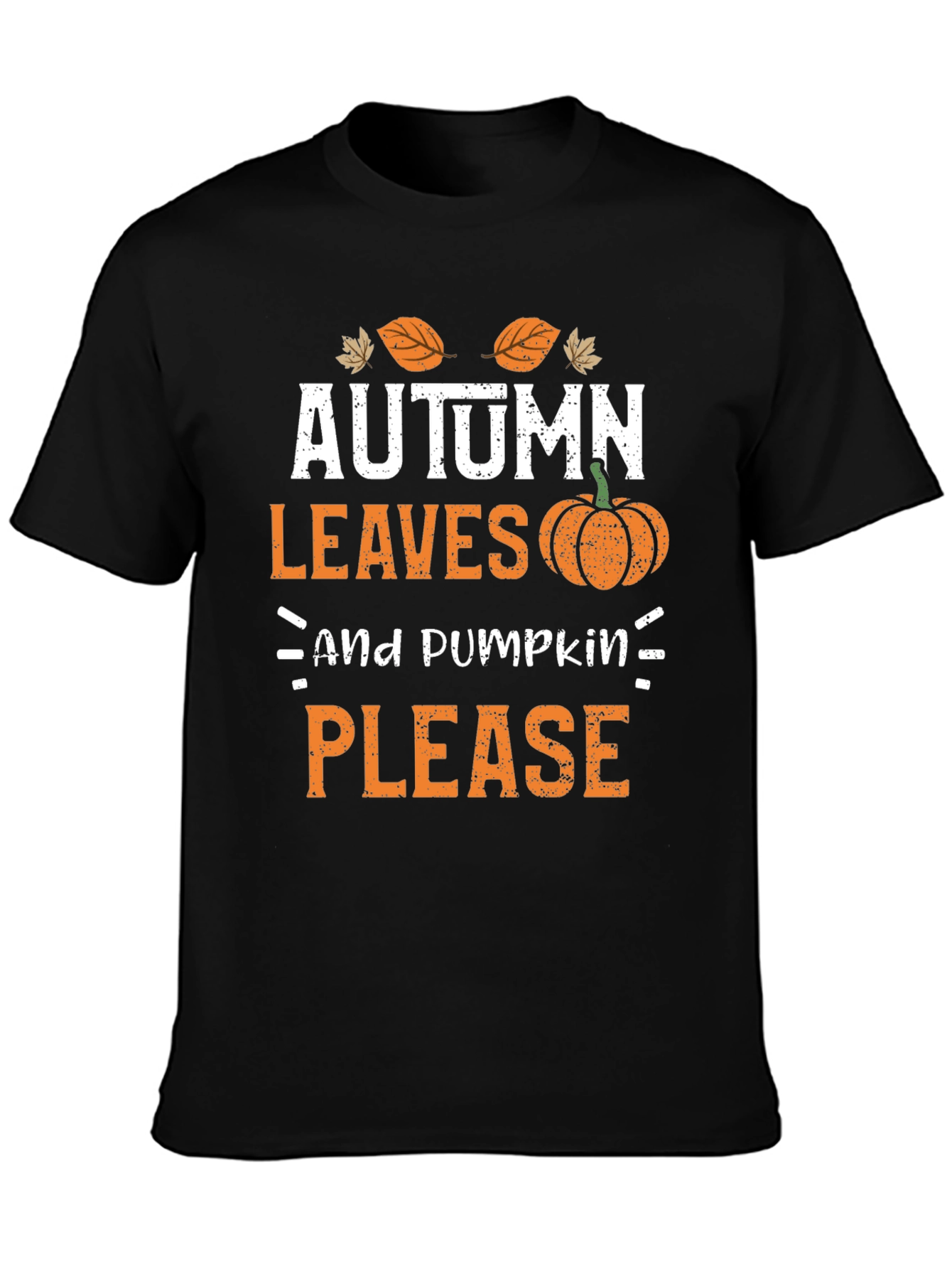 Black Autumn Leaves and Pumpkin Please T-Shirt view 3