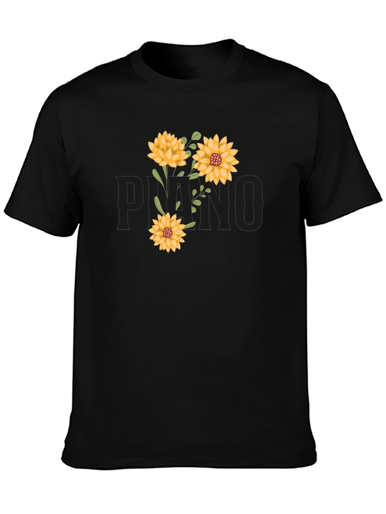 Black Floral T-Shirt - Black Cotton Tee with Sunflower Design view 3