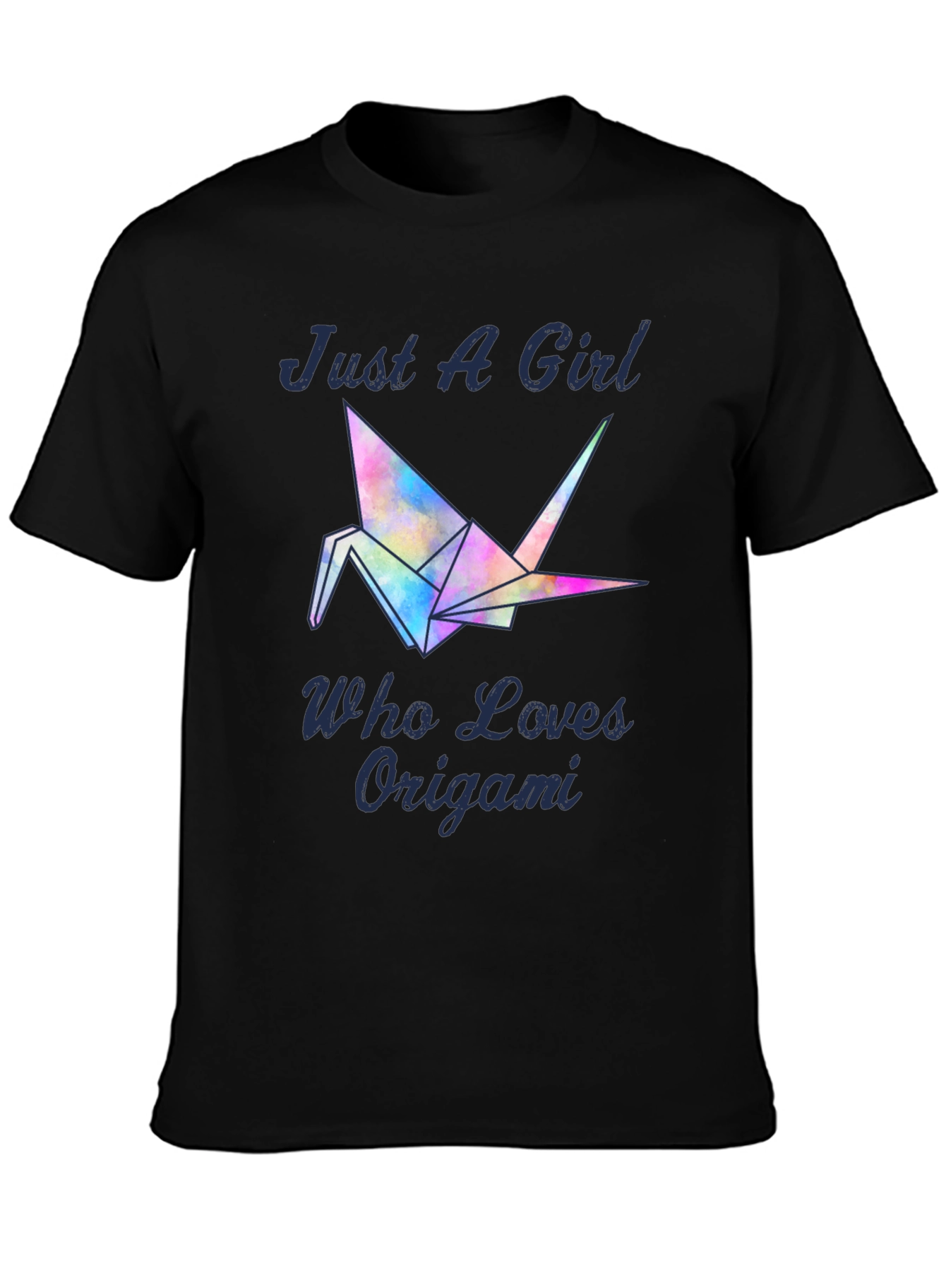 Black Just A Girl Who Loves Origami T-Shirt - Crane Design view 3