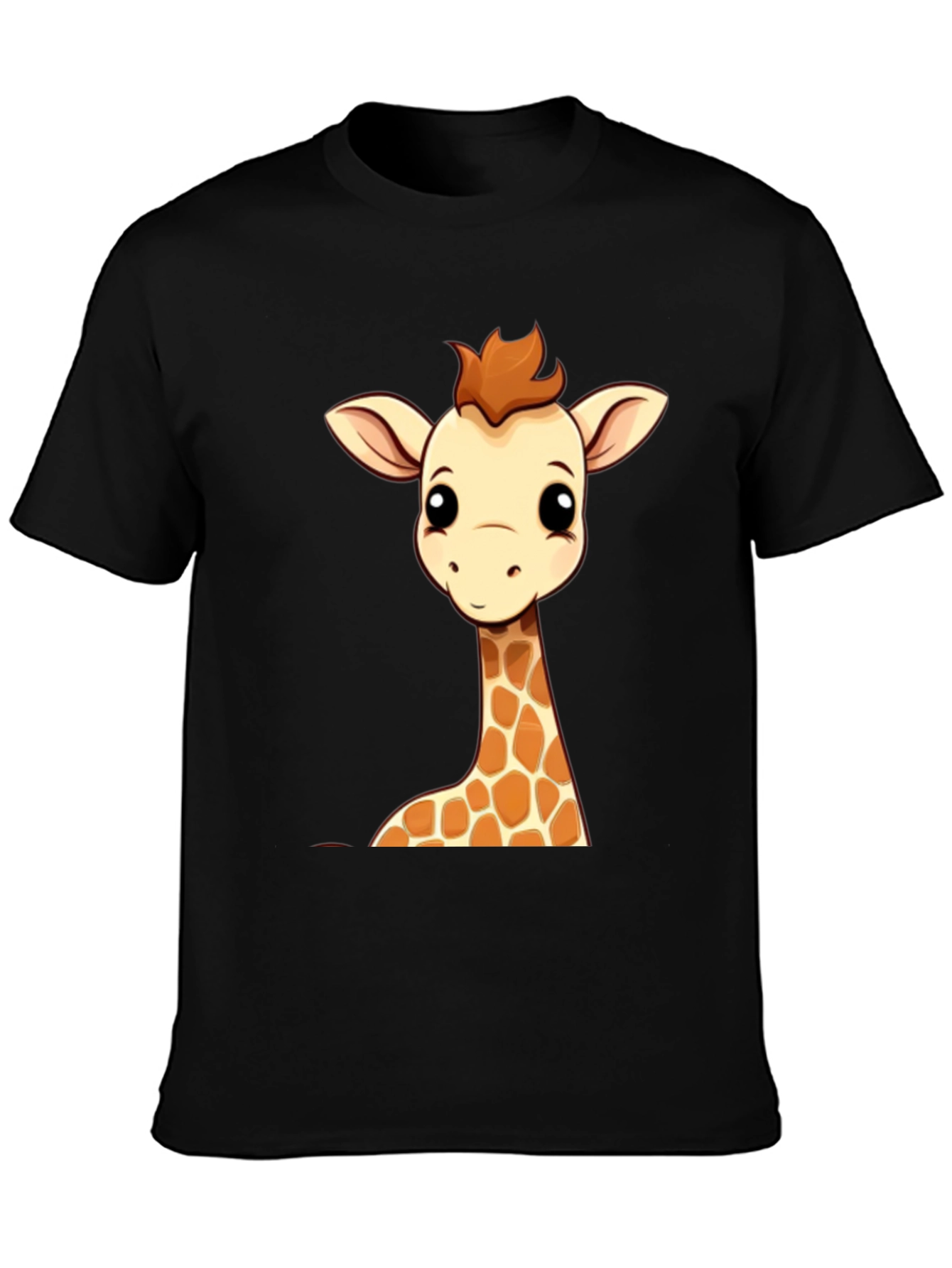 Black Giraffe Cartoon Graphic Print Black Tee view 3