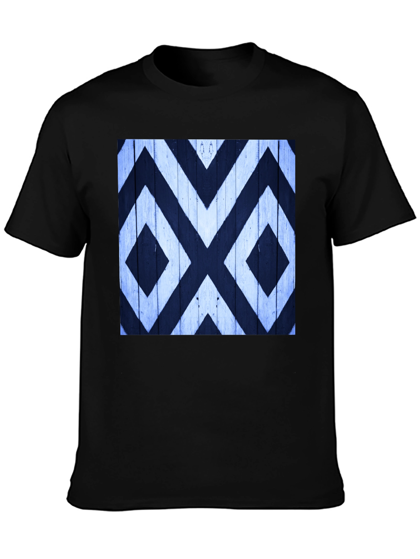 Black Geometric Pattern Tee - Black Cotton Casual Wear view 3