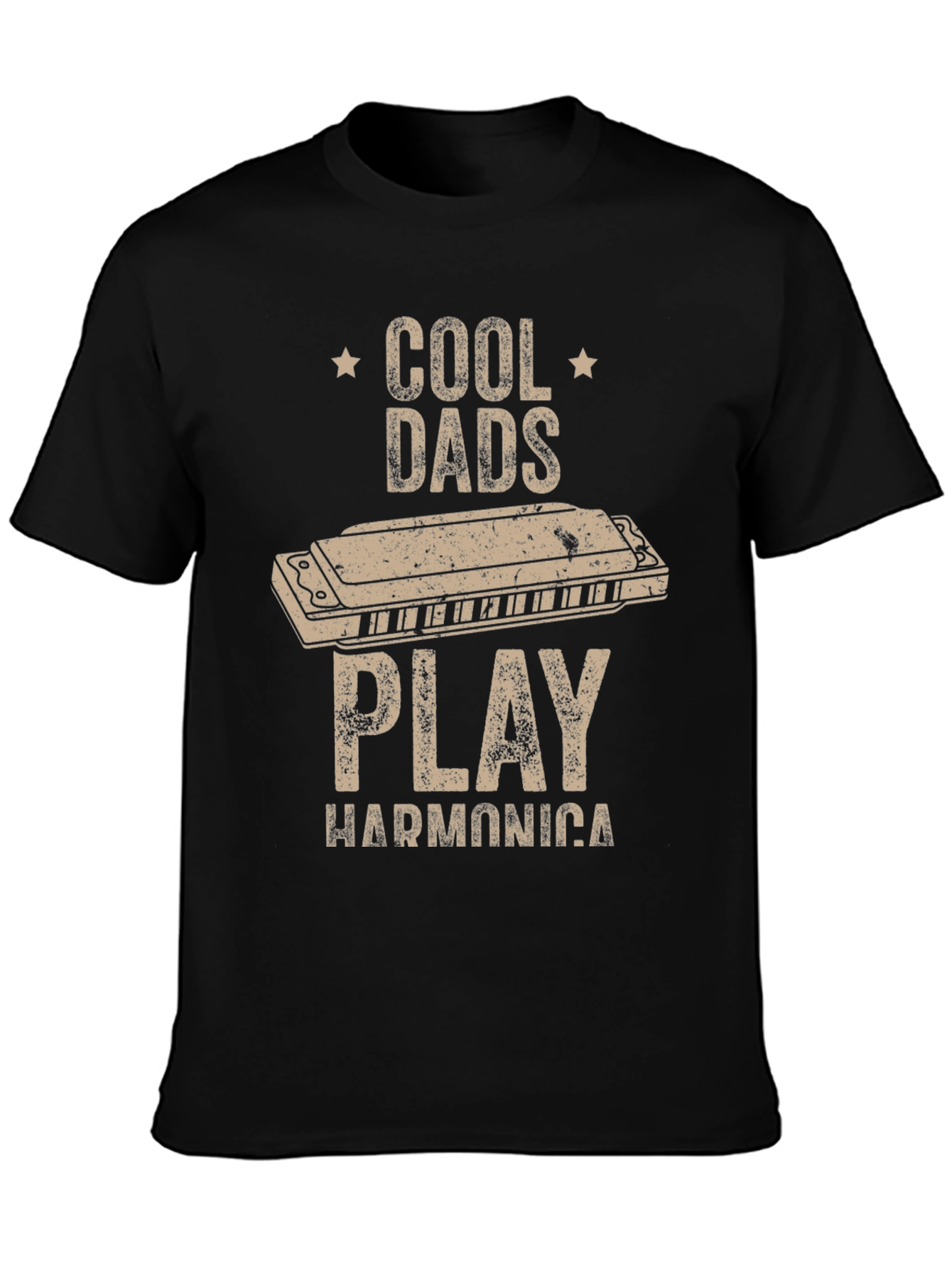 Black Cool Dads Play Harmonica T-Shirt view 3