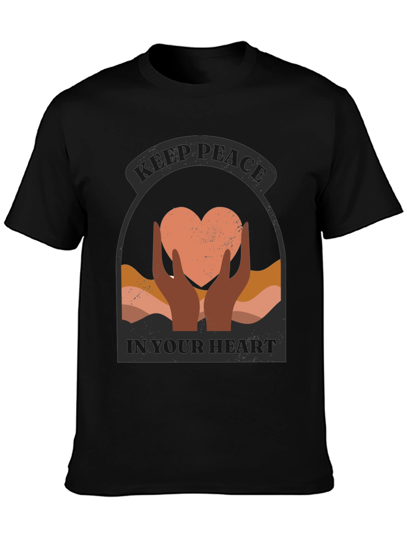 Black Keep Peace Heart Graphic T-Shirt view 3