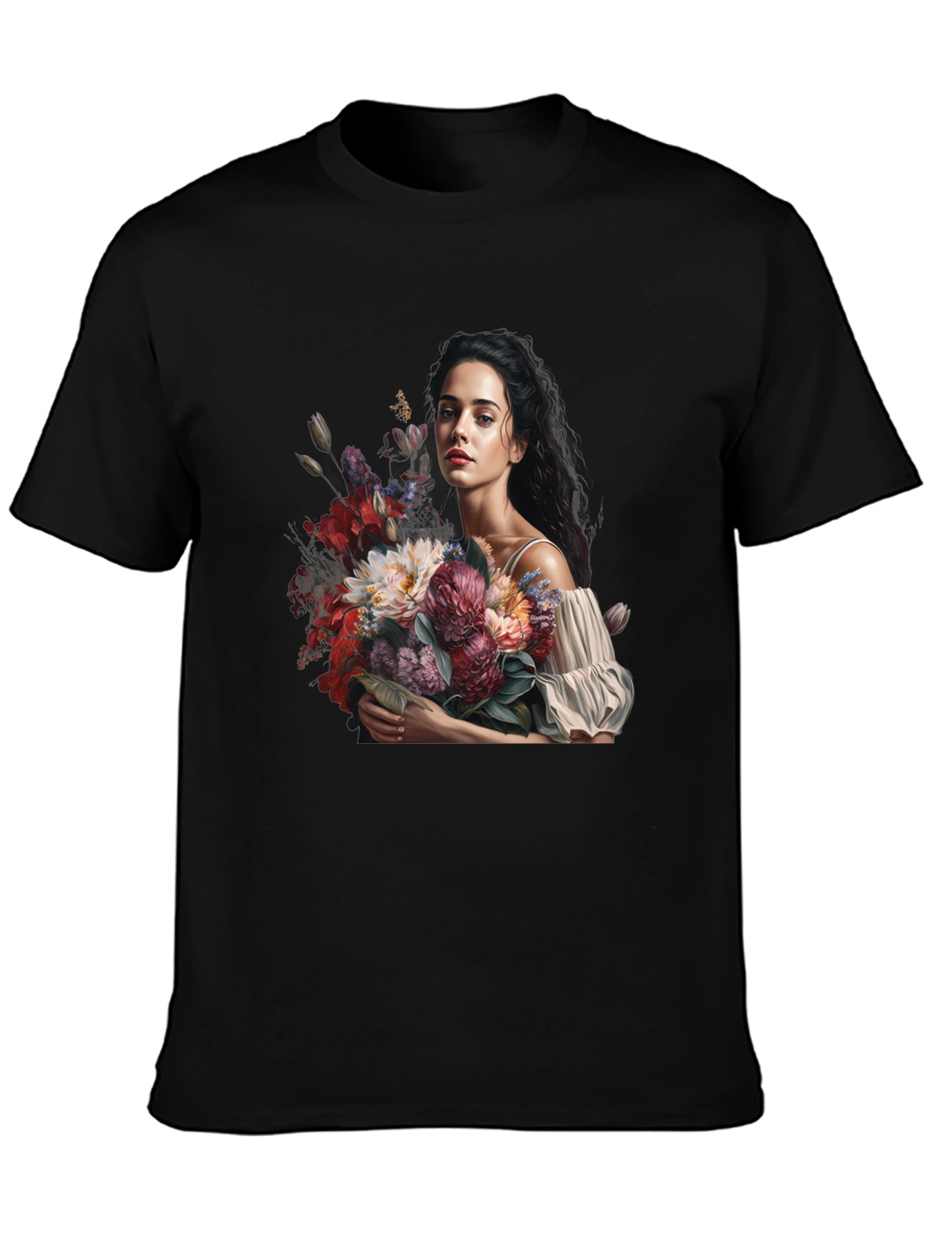Floral Portrait Black T-Shirt - 3