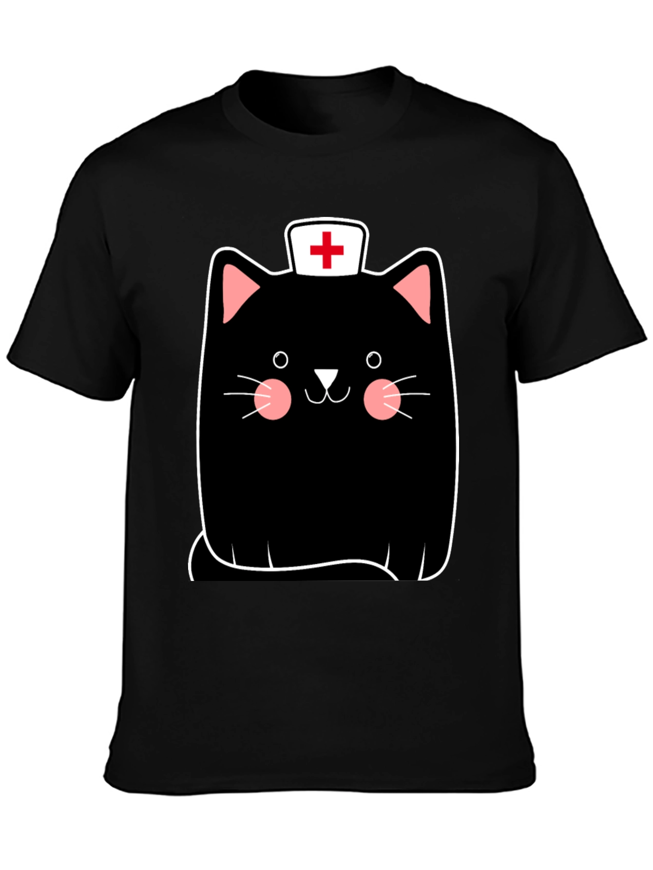 Black Nurse Cat Graphic Tee - Black Cotton T-Shirt view 3