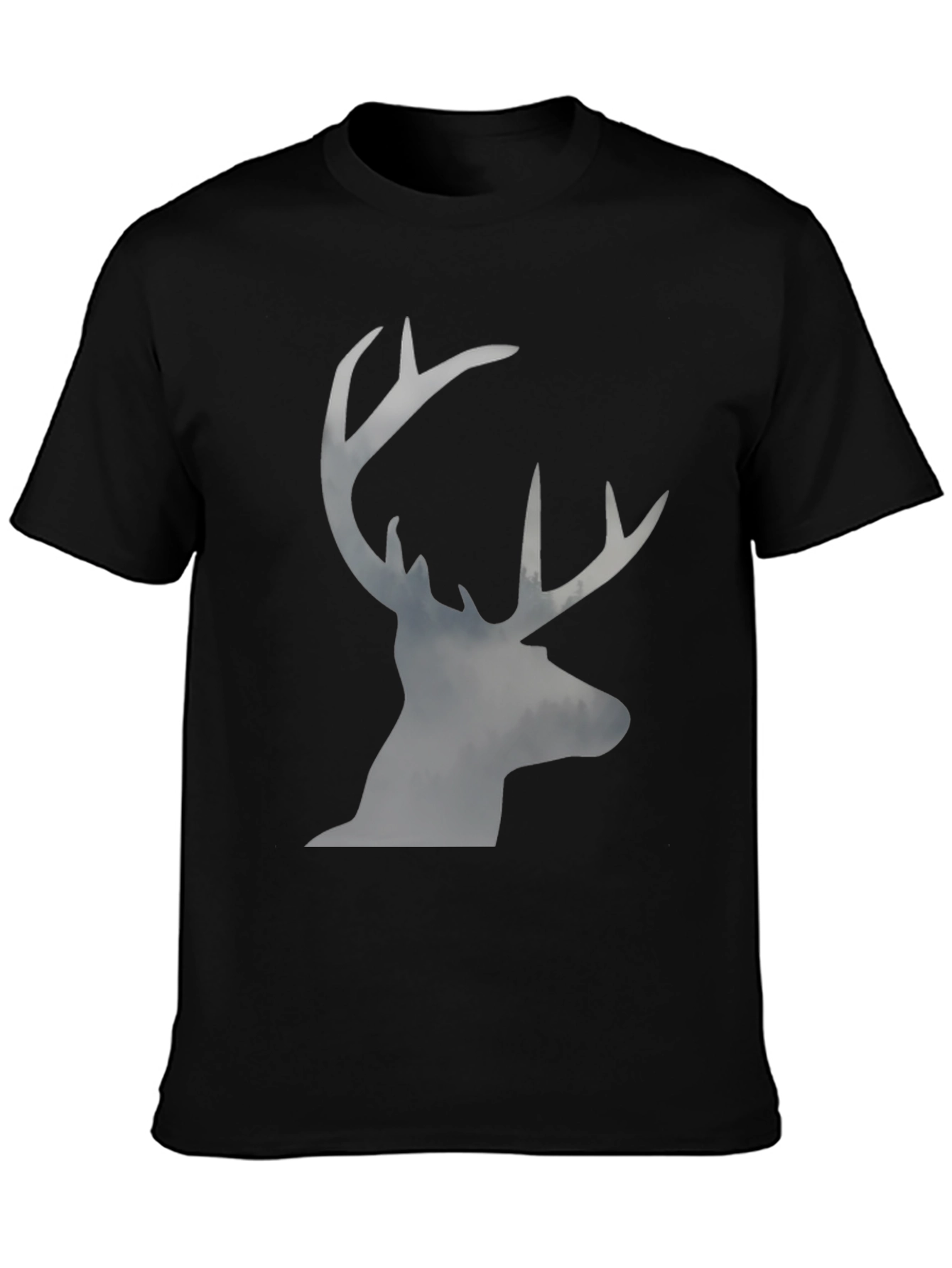 Black Men's Black T-Shirt with Stag Silhouette Graphic view 3