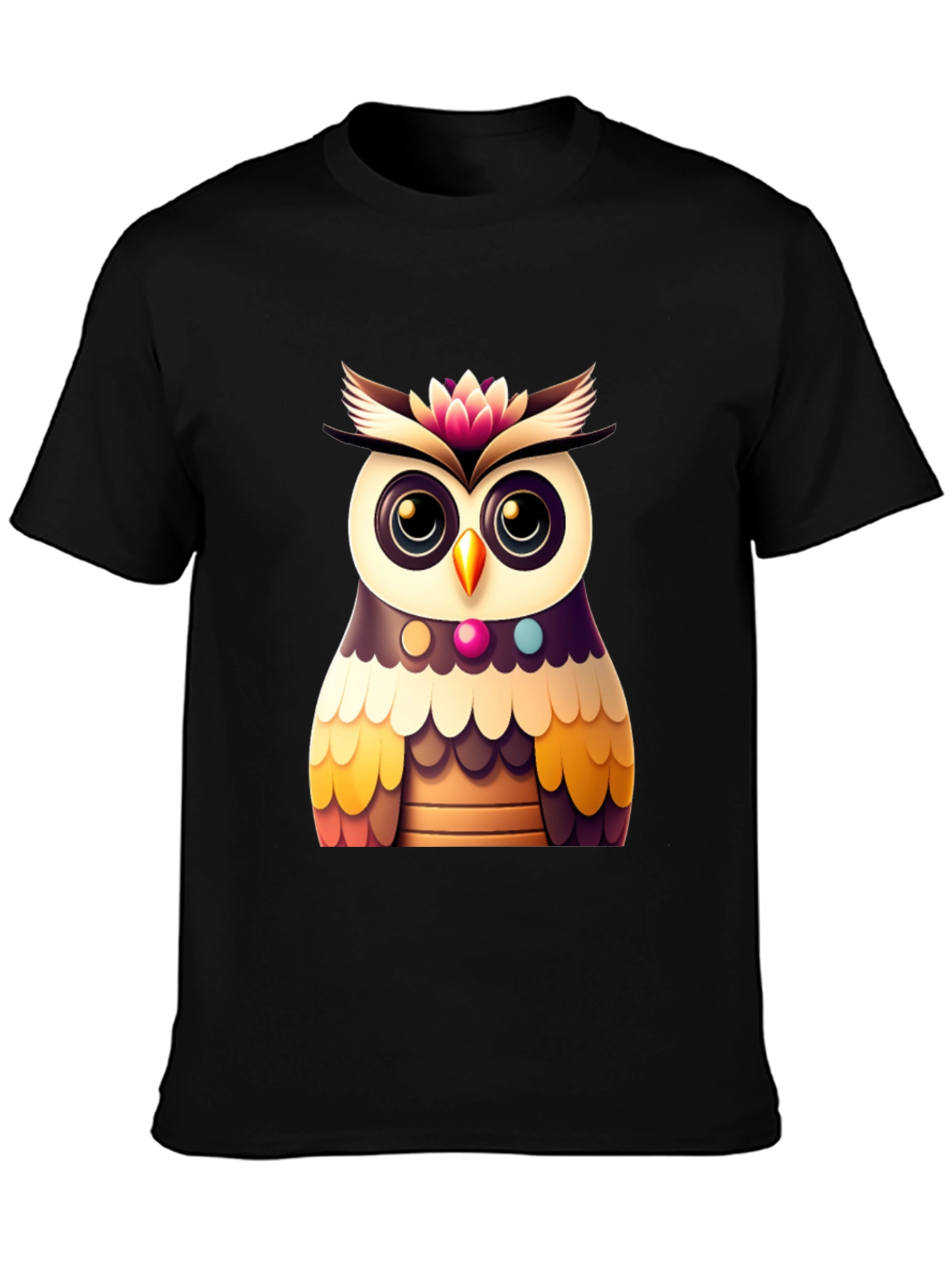 Black Cute Owl Graphic Tee - Black Casual T-Shirt view 3