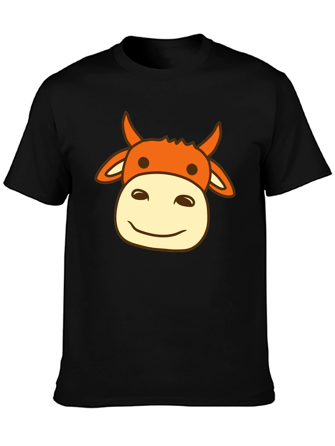 Black Cow Face Graphic Print Men's Black T-Shirt view 3