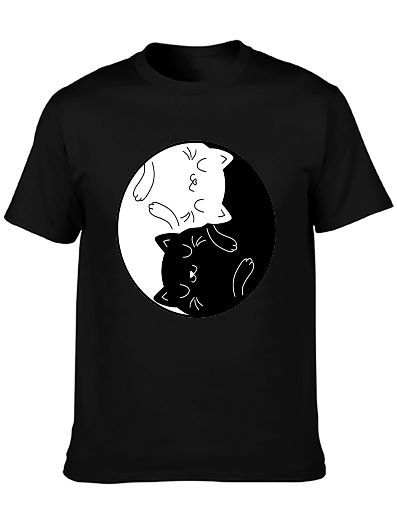 Black Yin Yang Cats Graphic T-Shirt view 3