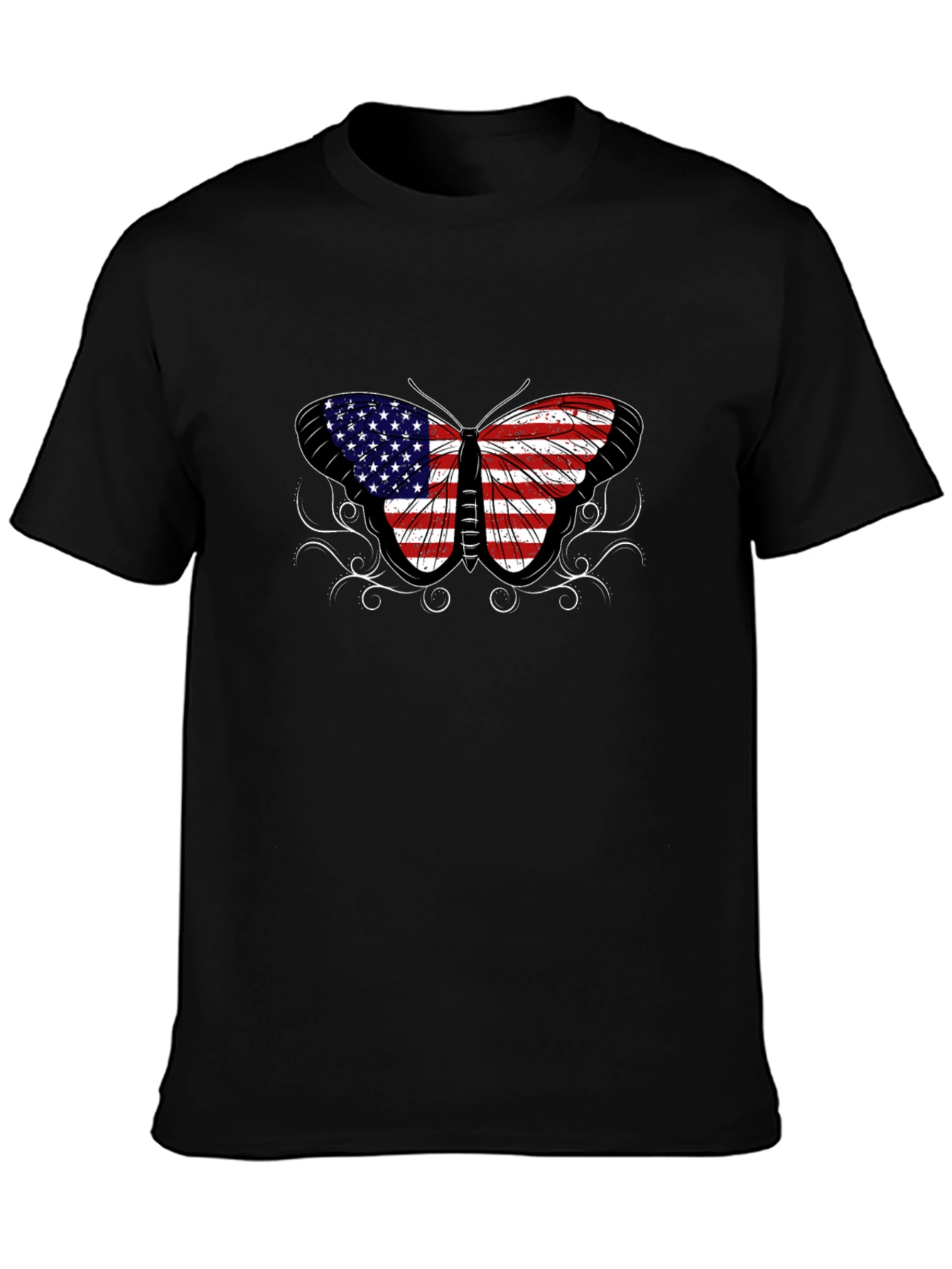 Black American Flag Butterfly Graphic T-Shirt view 3
