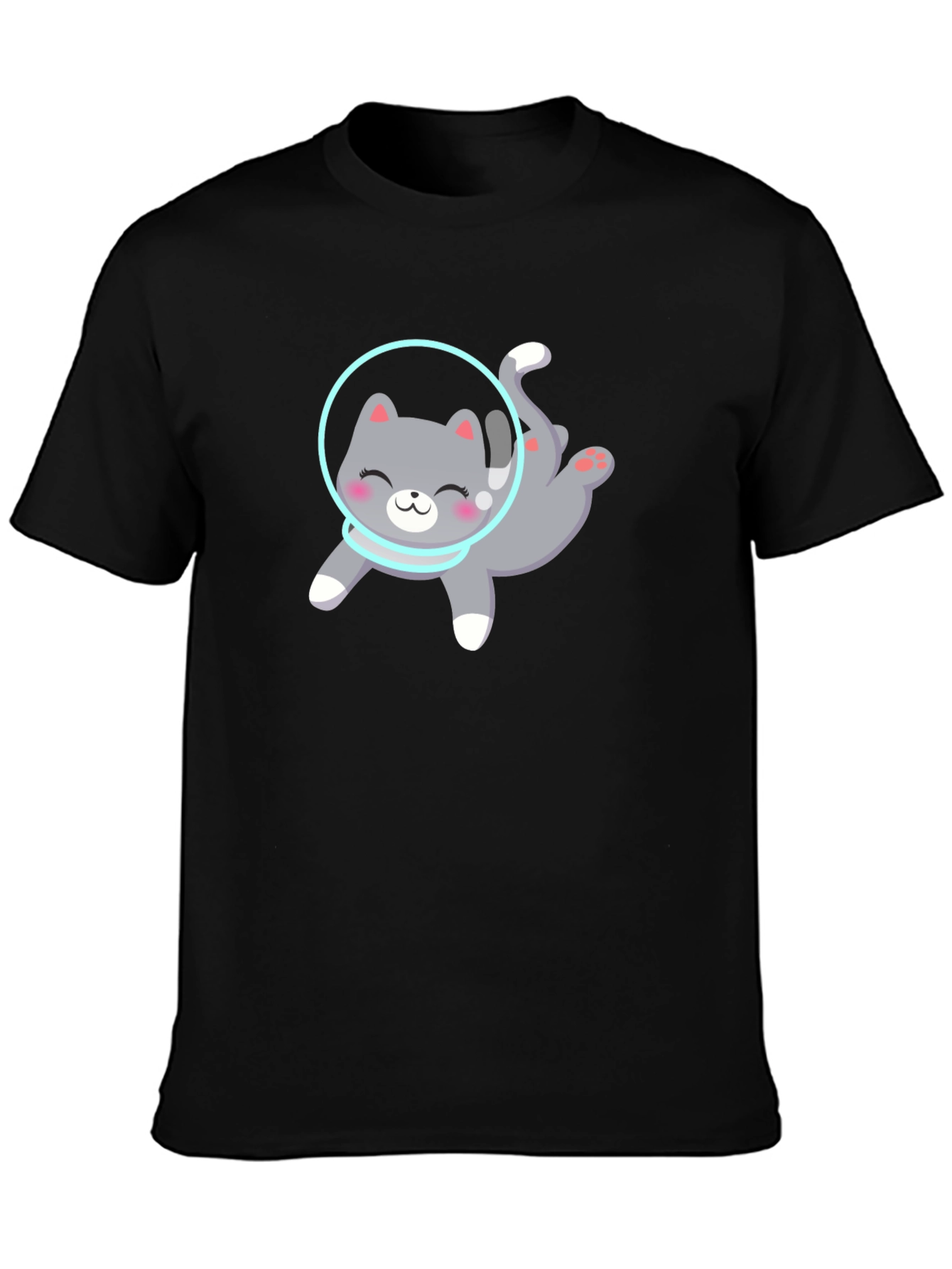 Black Astronaut Cat T-Shirt - Black Crew Neck view 3