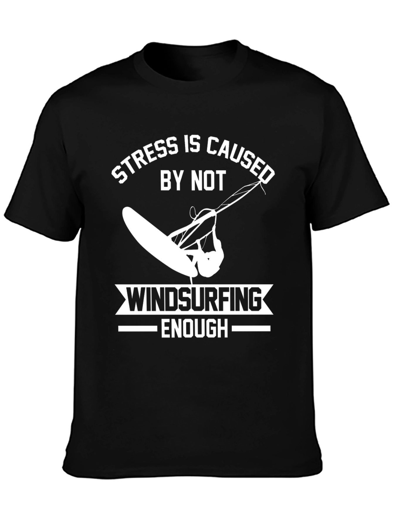 Black Windsurfing T-Shirt - Stress Relief Design view 3