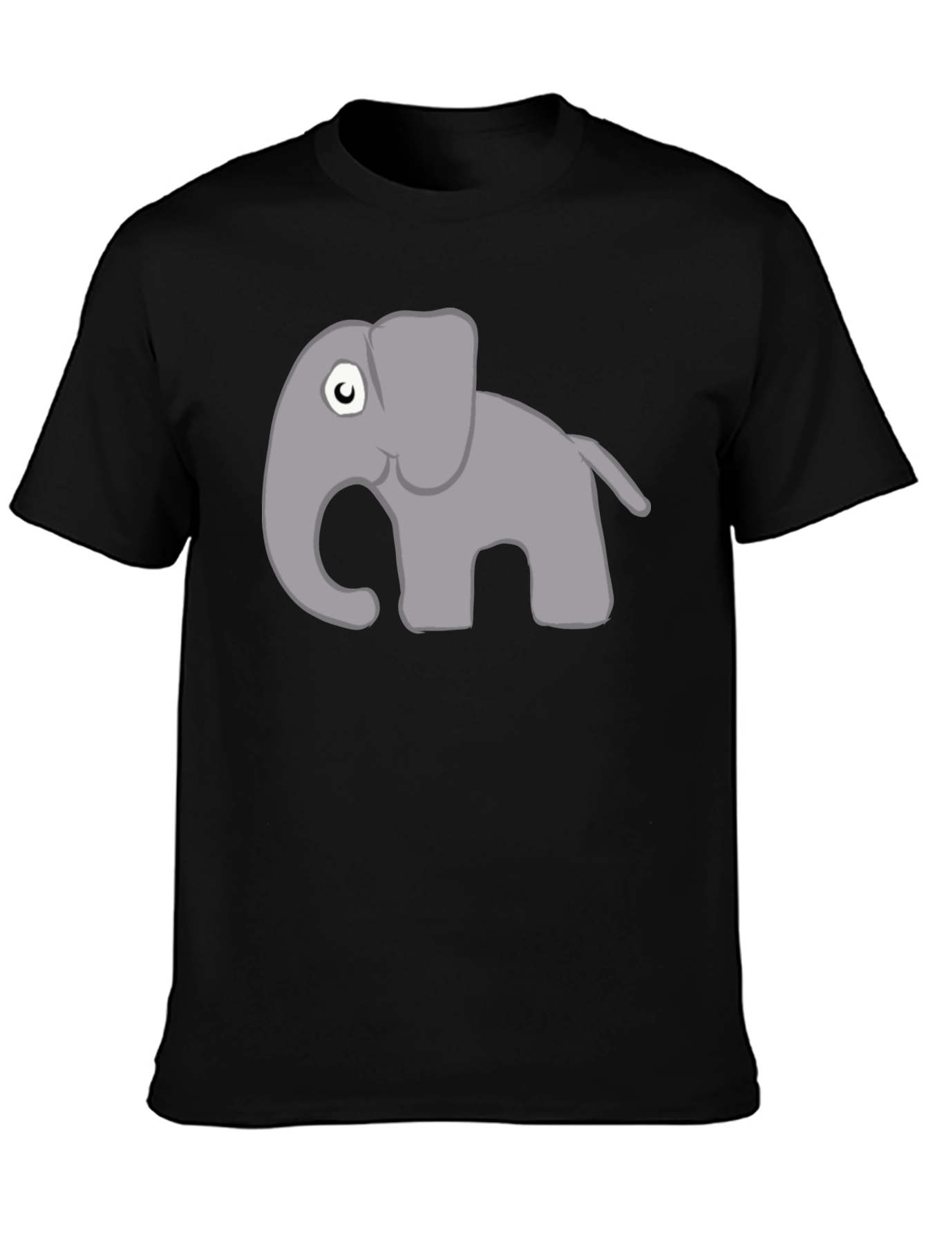 Black Cute Cartoon Elephant Black T-Shirt view 3