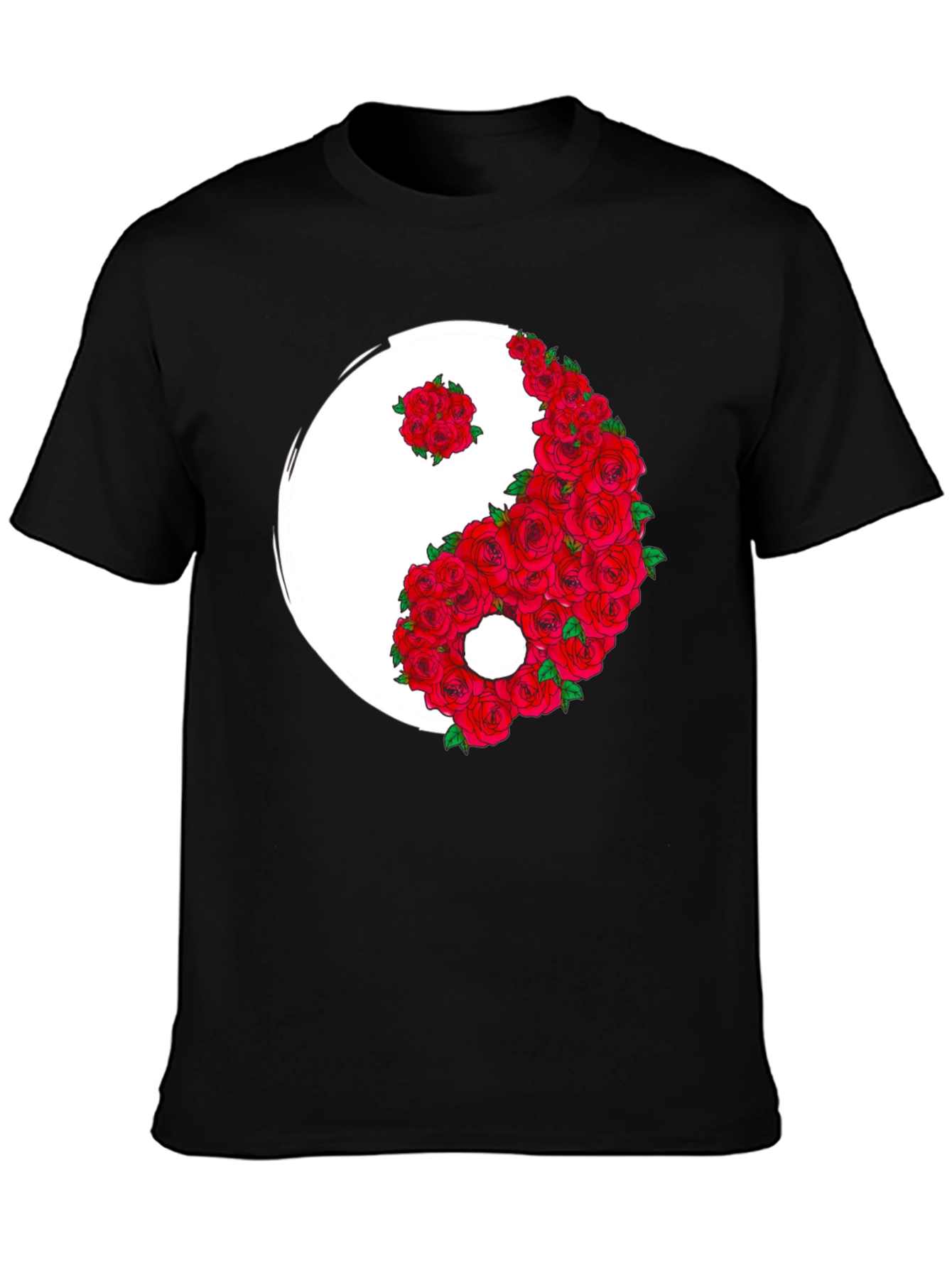 Black Yin Yang Rose Graphic T-Shirt view 3