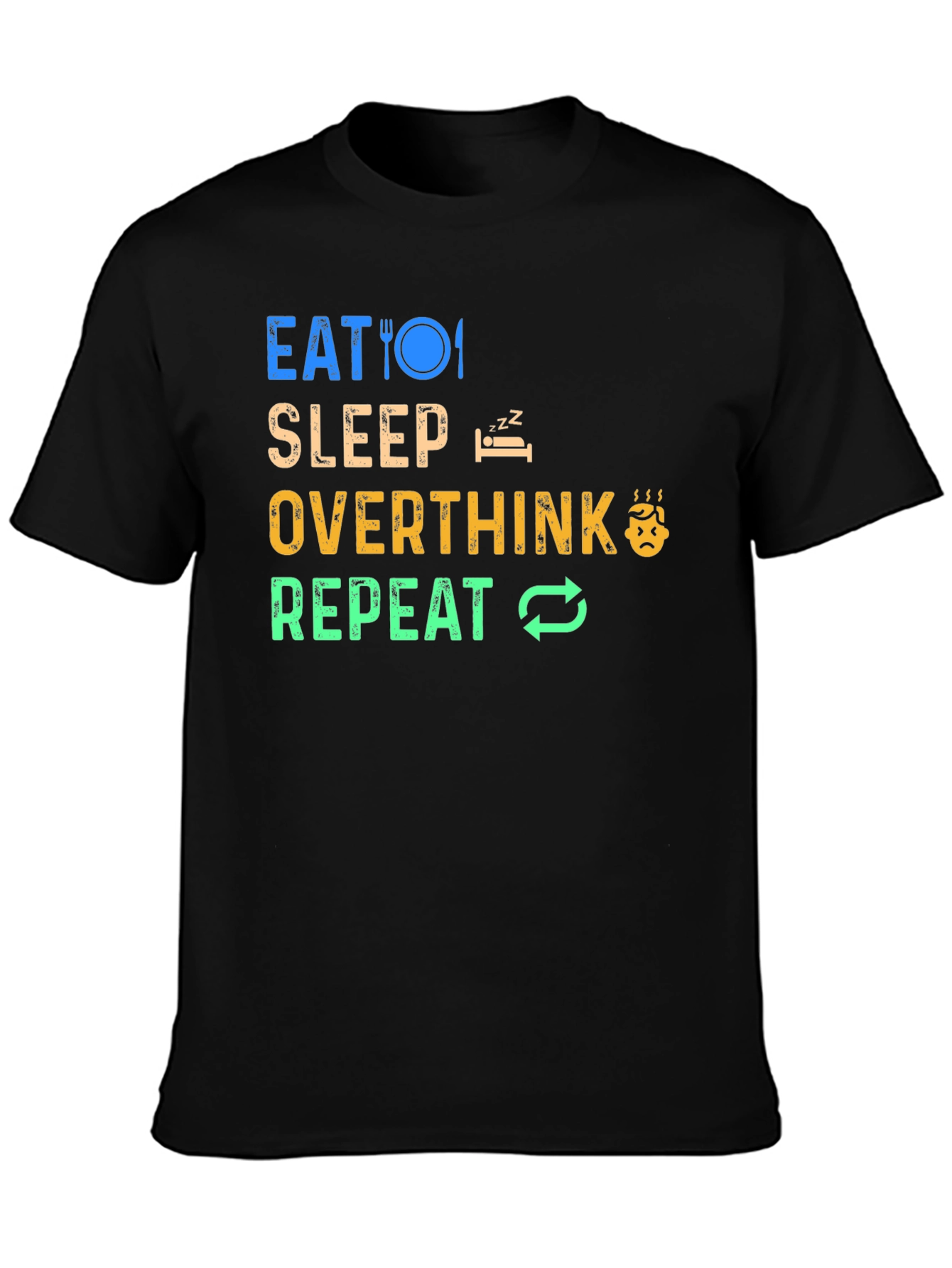 Black Eat Sleep Overthink Repeat Graphic Tee - Black view 3